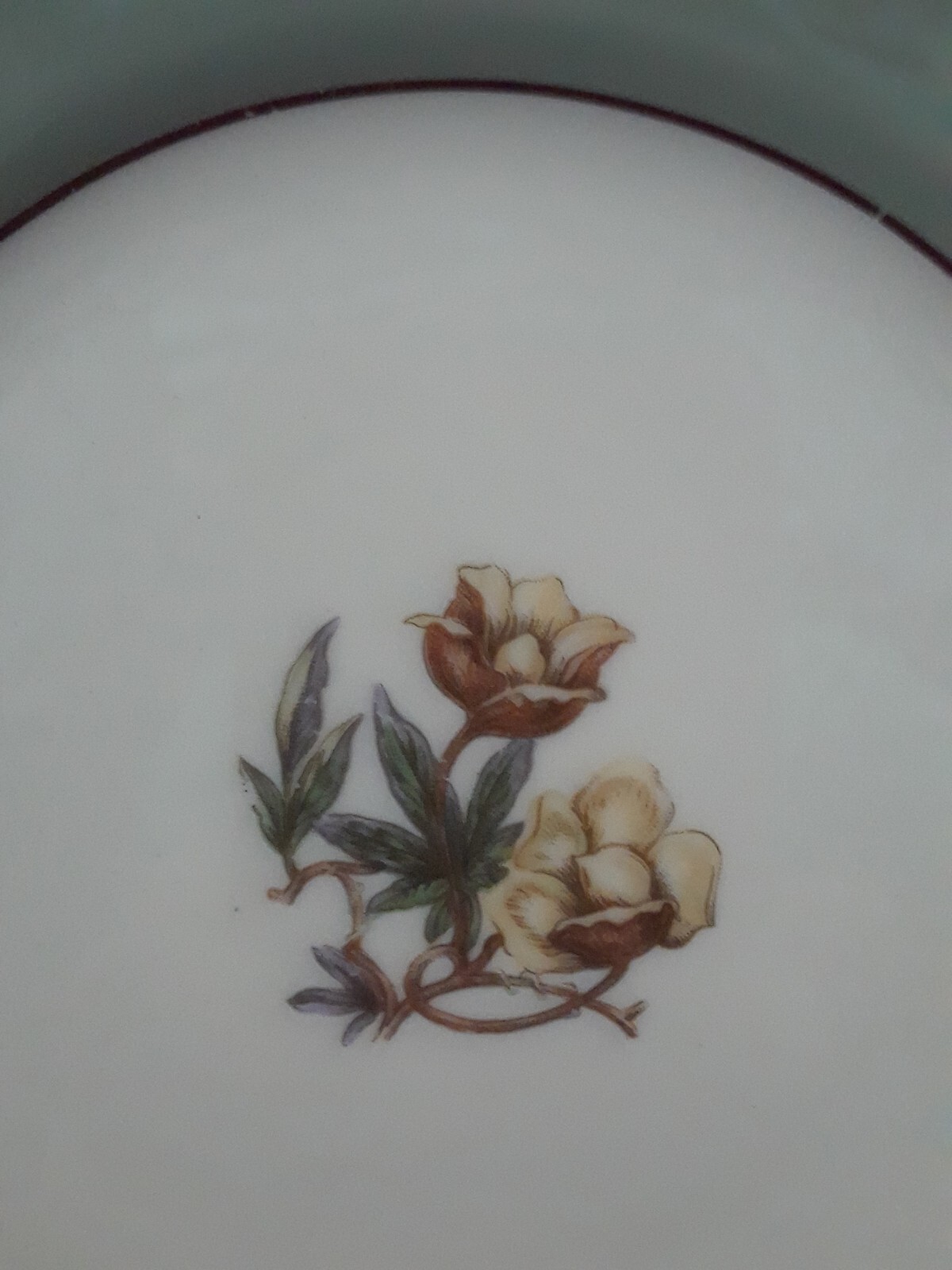 Flintridge China 6.25 in Bread Plate Floral with Green Back Stamp Silver Rim