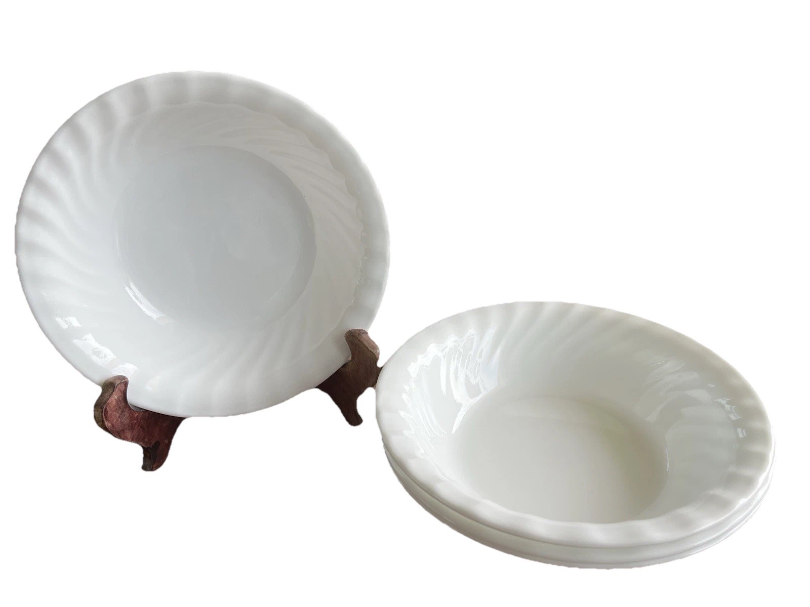 4 Corelle Corning Enhancements White Swirl Soup/Cereal 7.25” Bowls MINT COND.