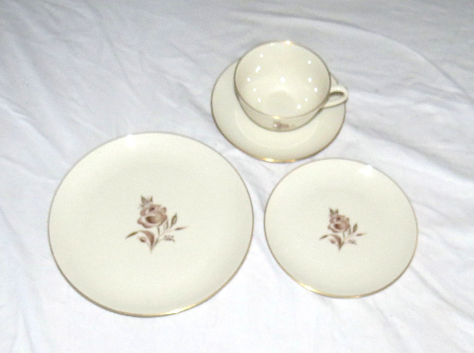 Pickard Brown Rose Four Piece Place Setting Salad & Bread Plates, Cup & Saucer