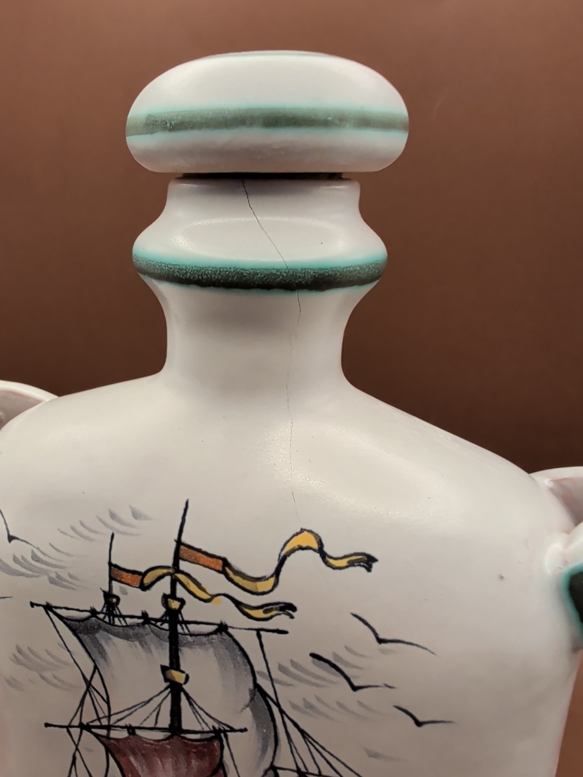 Hollohaza Hungary Hand Painted Ceramic Flask Vintage *(Small Crack See Picture)*