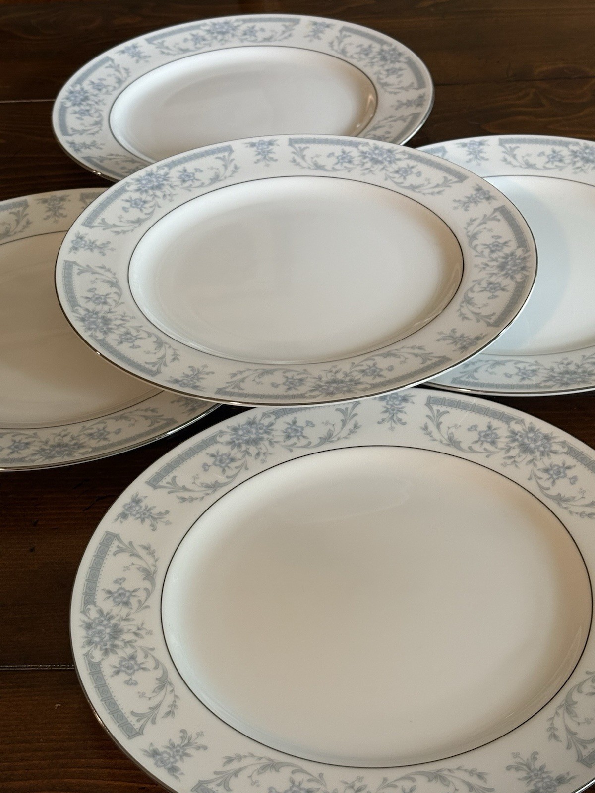 Sheffield Blue Whisper China 10.25″ Dinner Plate Replacements (5)- New Old Stock