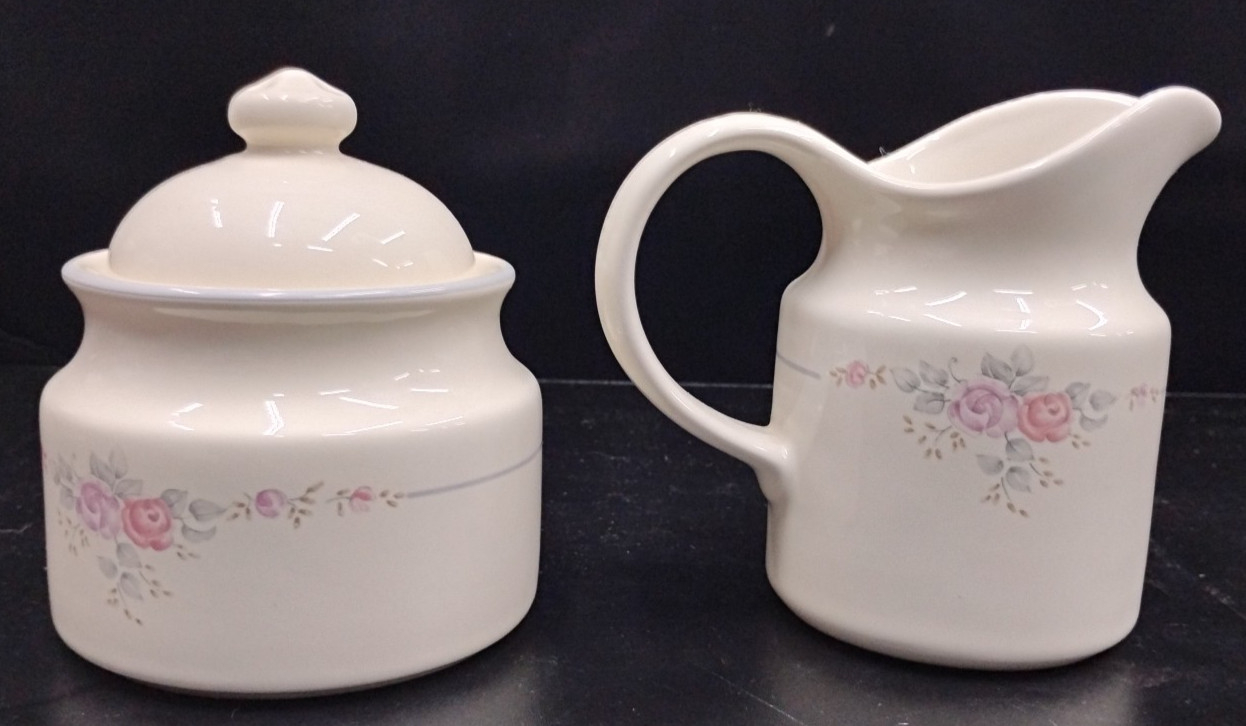 VTG Pfaltzgraff Trousseau Floral Set Ceramic Creamer and Sugar Bowl With Lid