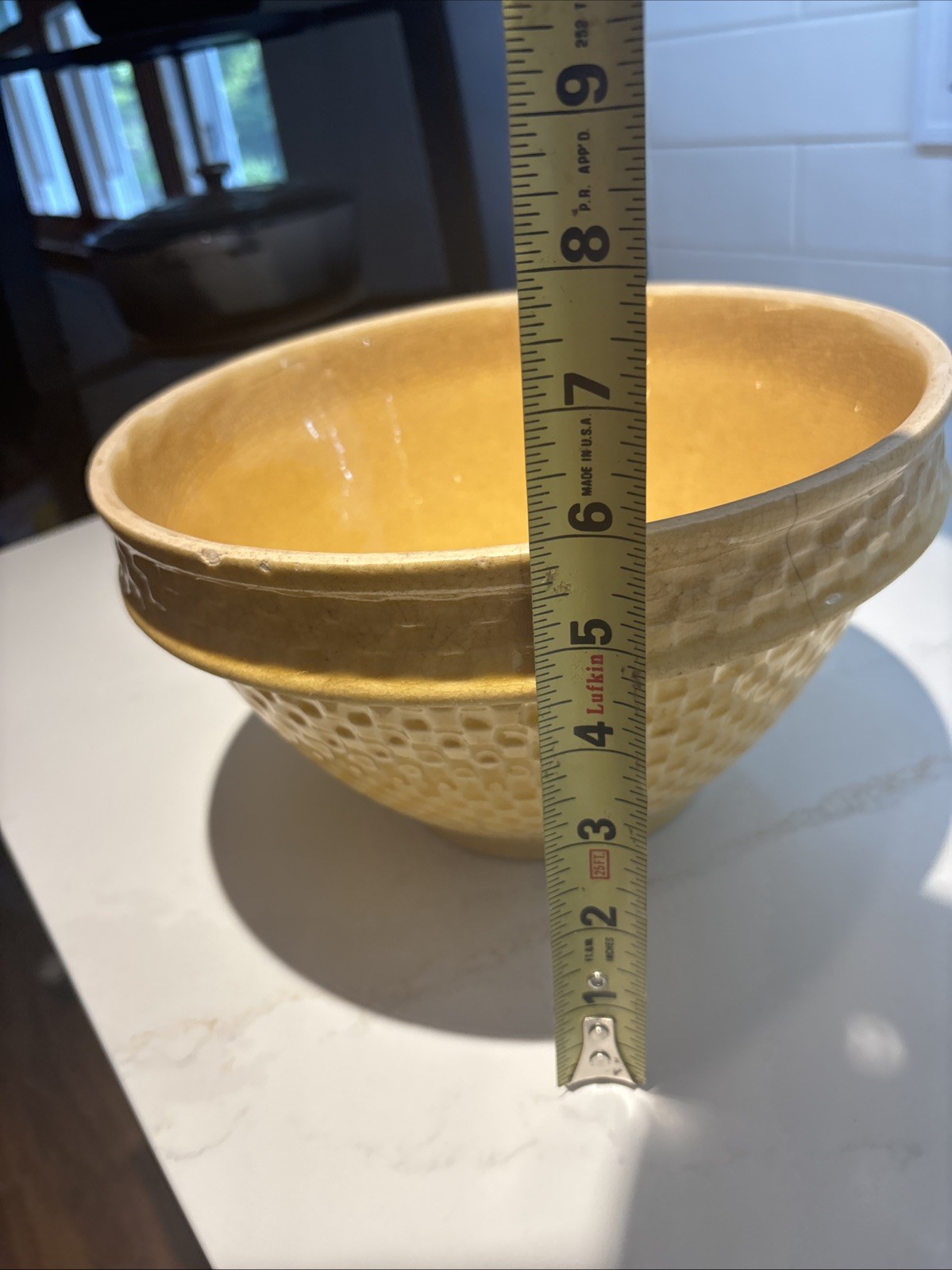 Antique Rare McCoy Yellow Ware Pottery 10.25 Inch Checkerboard Large Mixing Bowl
