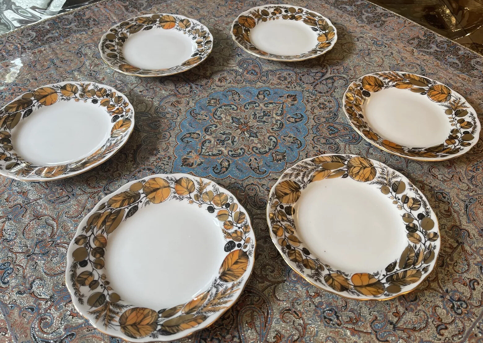 8x Imperial Russian Porcelain Lomonosov Desert Plate Set MY GARDEN 22 Gold