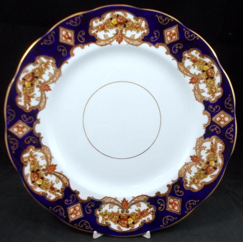 Royal Albert Heirloom Dinner Plate Rust Flowers and Gold Scrolls on Cobalt Blue