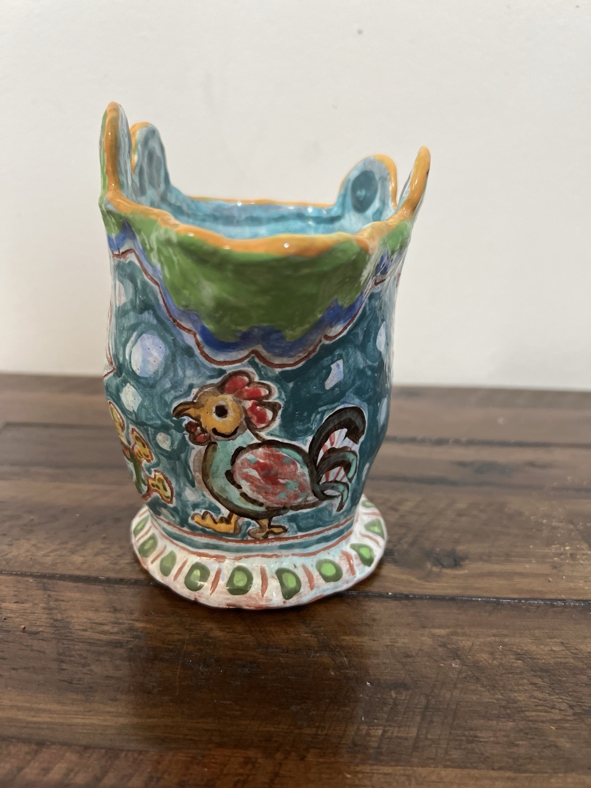 Handmade Folk Art Whimsical Pitcher Colorful Studio Ceramic Pottery Home Decor