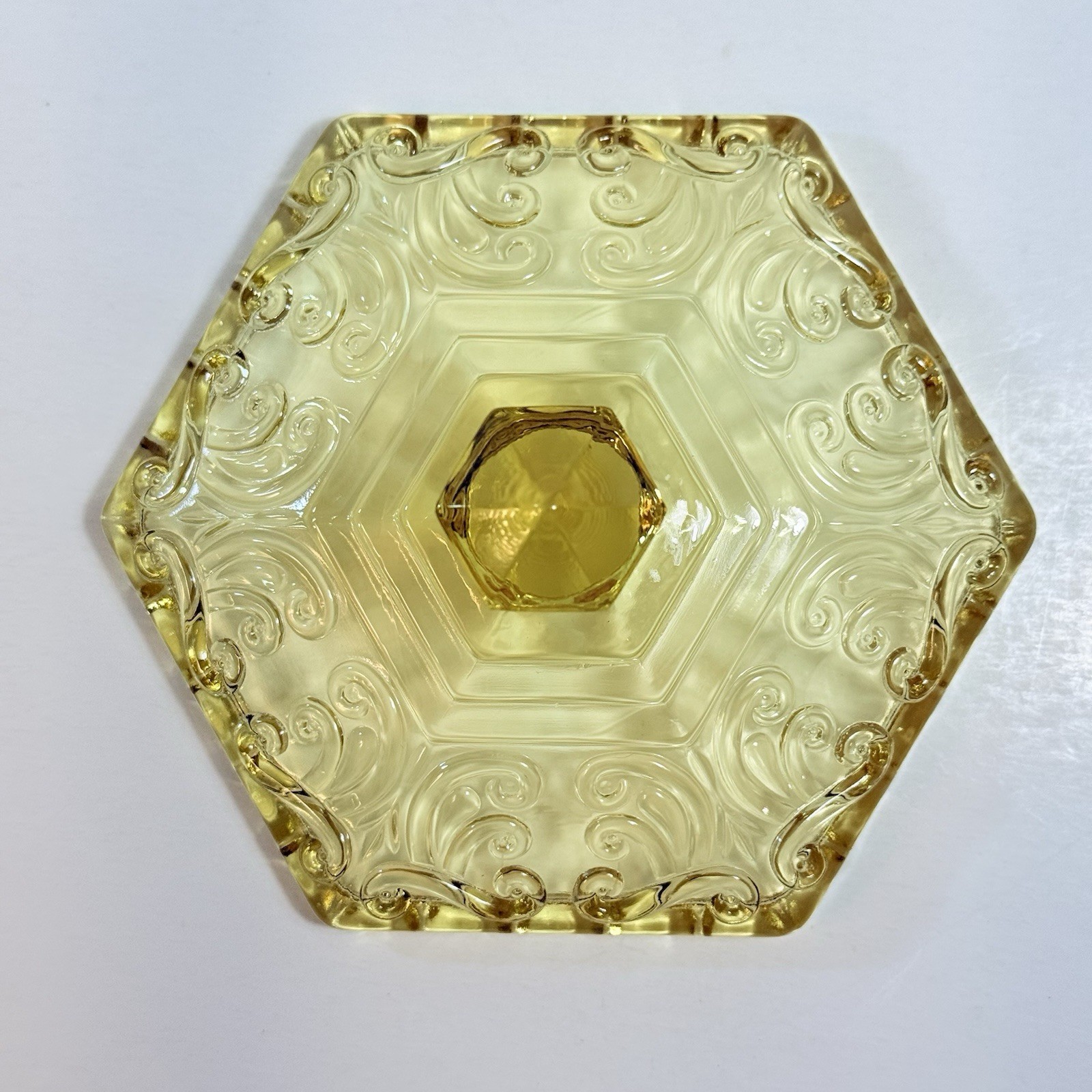 VTG Imperial Glass Atterbury Scroll Pedestal Compote Candy Dish Lid Hexagon EUC!