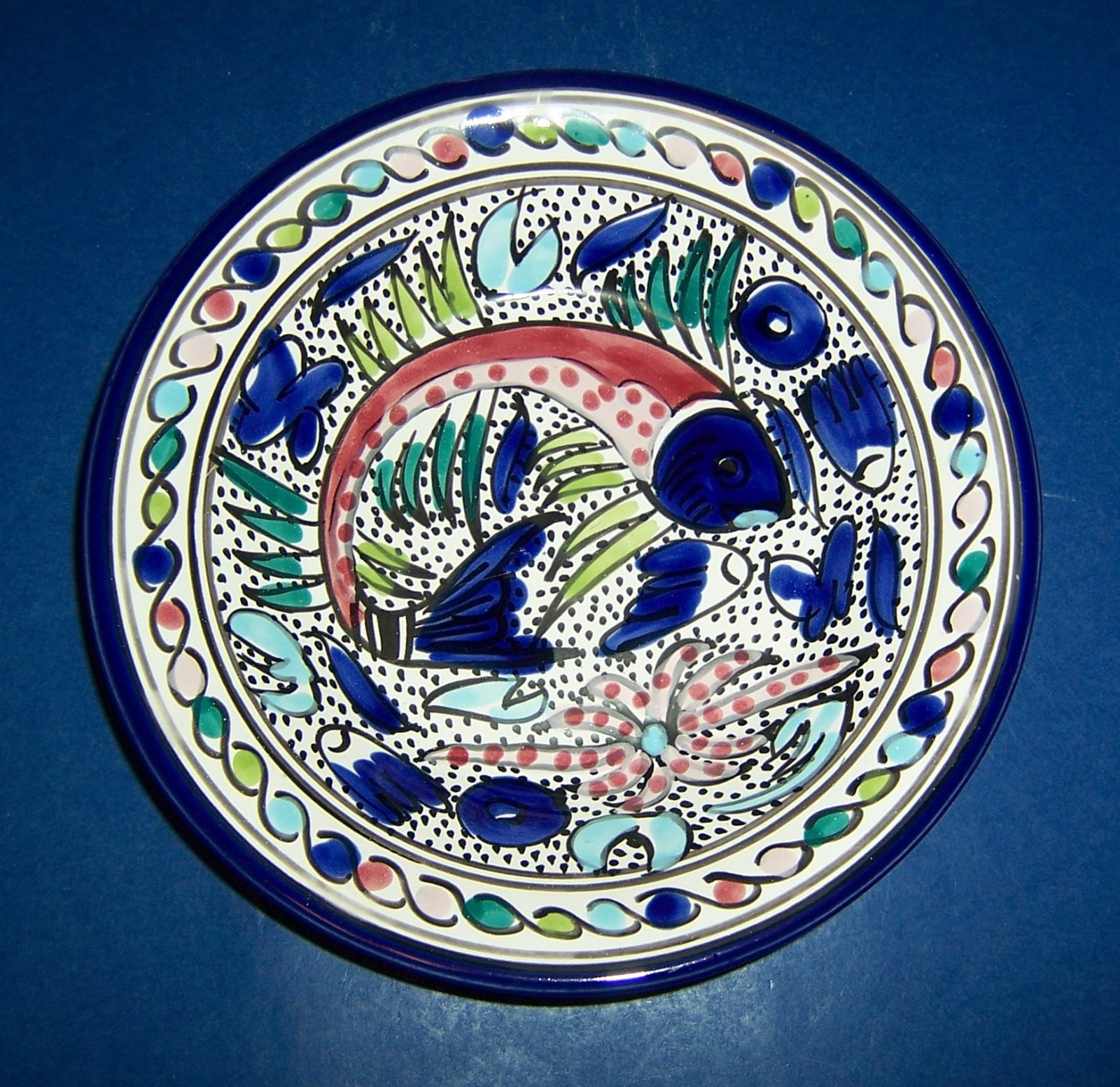 Le Souk Ceramique Fish 4 Pasta Bowls (9”) Soup Salad Hand Painted Tunisia NICE