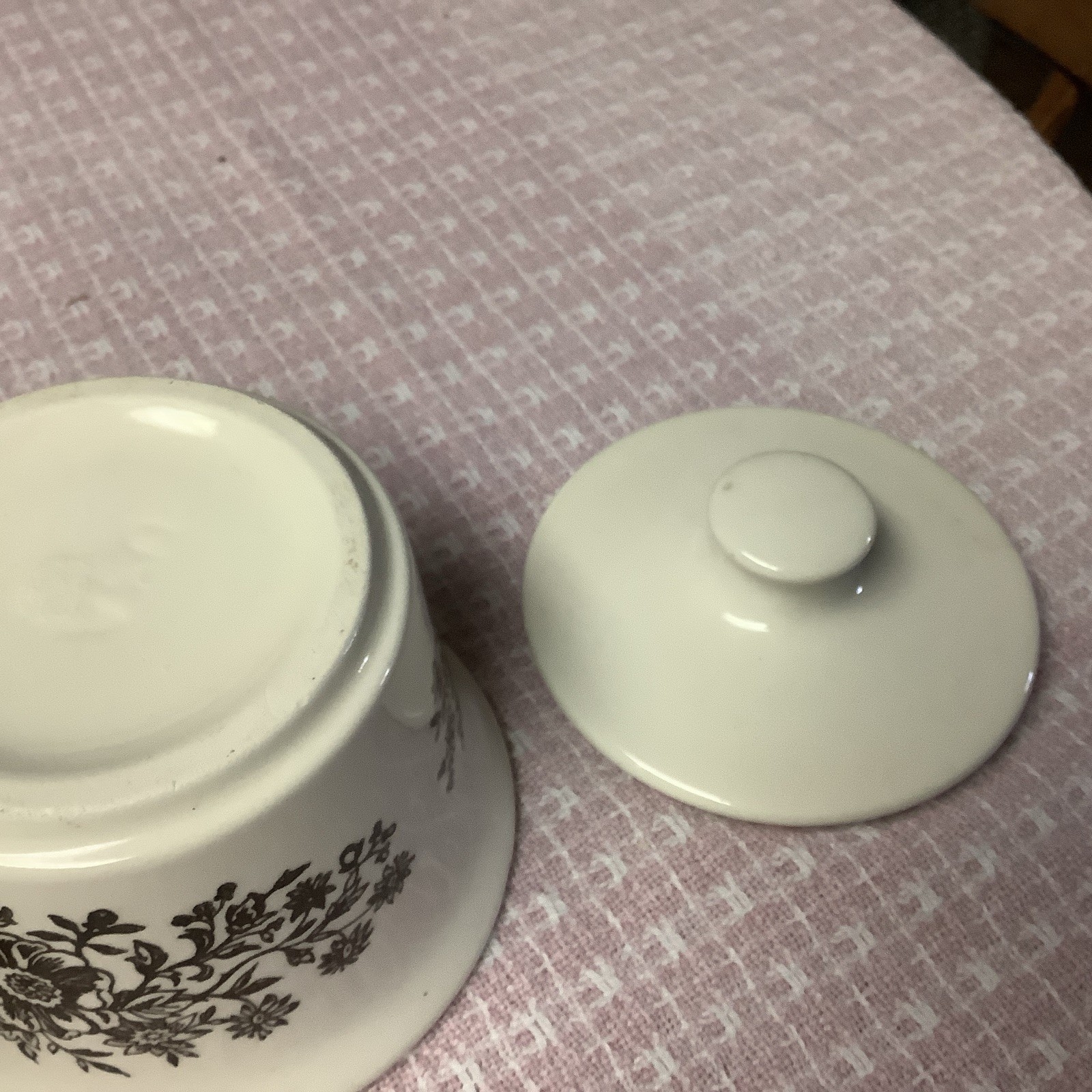 Creamer and Sugar Bowl with Lid Brown Floral, Made In USA, Vintage