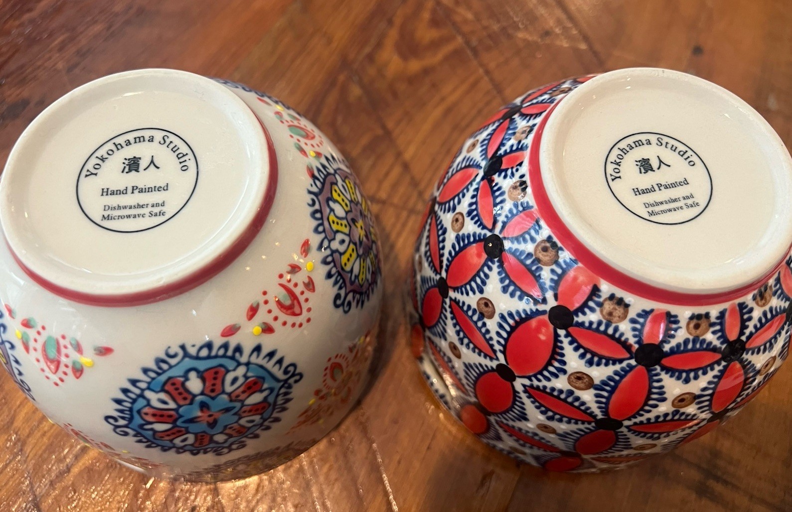 2 Yokohama Studio Hand Painted Noodle Rice Ramen Bowl 5″ Diameter Japan