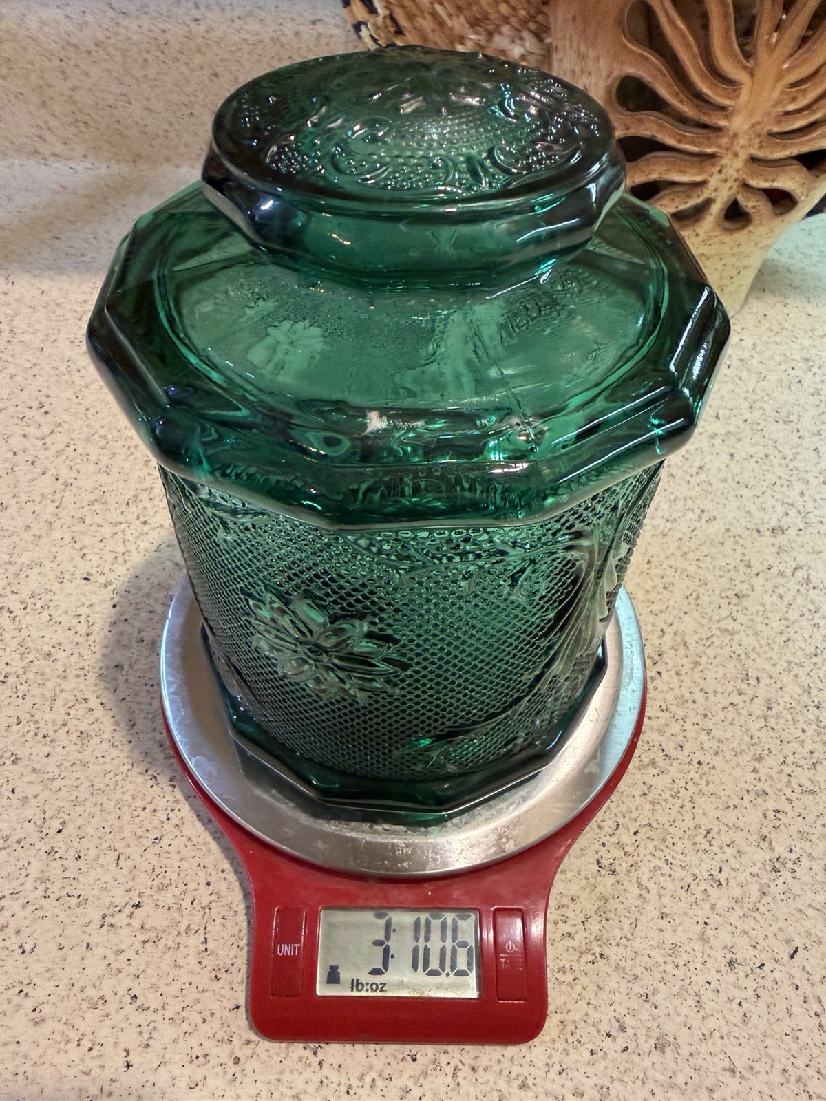 Vintage Sandwich Pattern By Tiara Spruce Green 7 1/4” Medium Canister