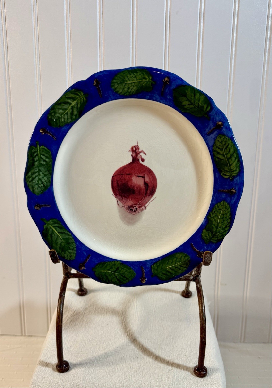 Poivre Et Sel Blue Vint. Set of 4 Salad Plates 8.75″ Faiencerie De Gien France