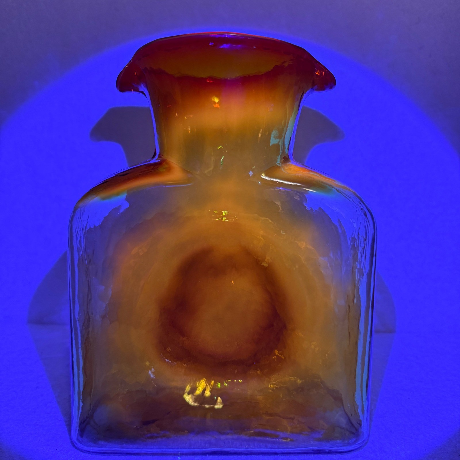 Blenko 384 Tangerine Orange Water Bottle Glass Pitcher MCM UV Glow
