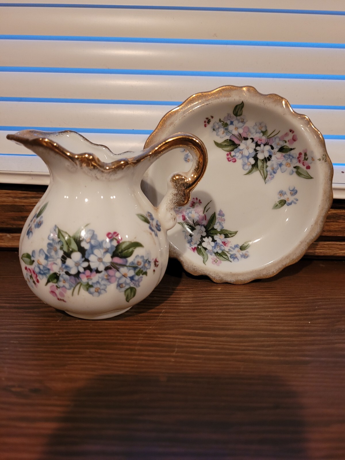 Vintage Watkins Japan Creamer and Saucer Set Floral Pattern Gold Trimmed