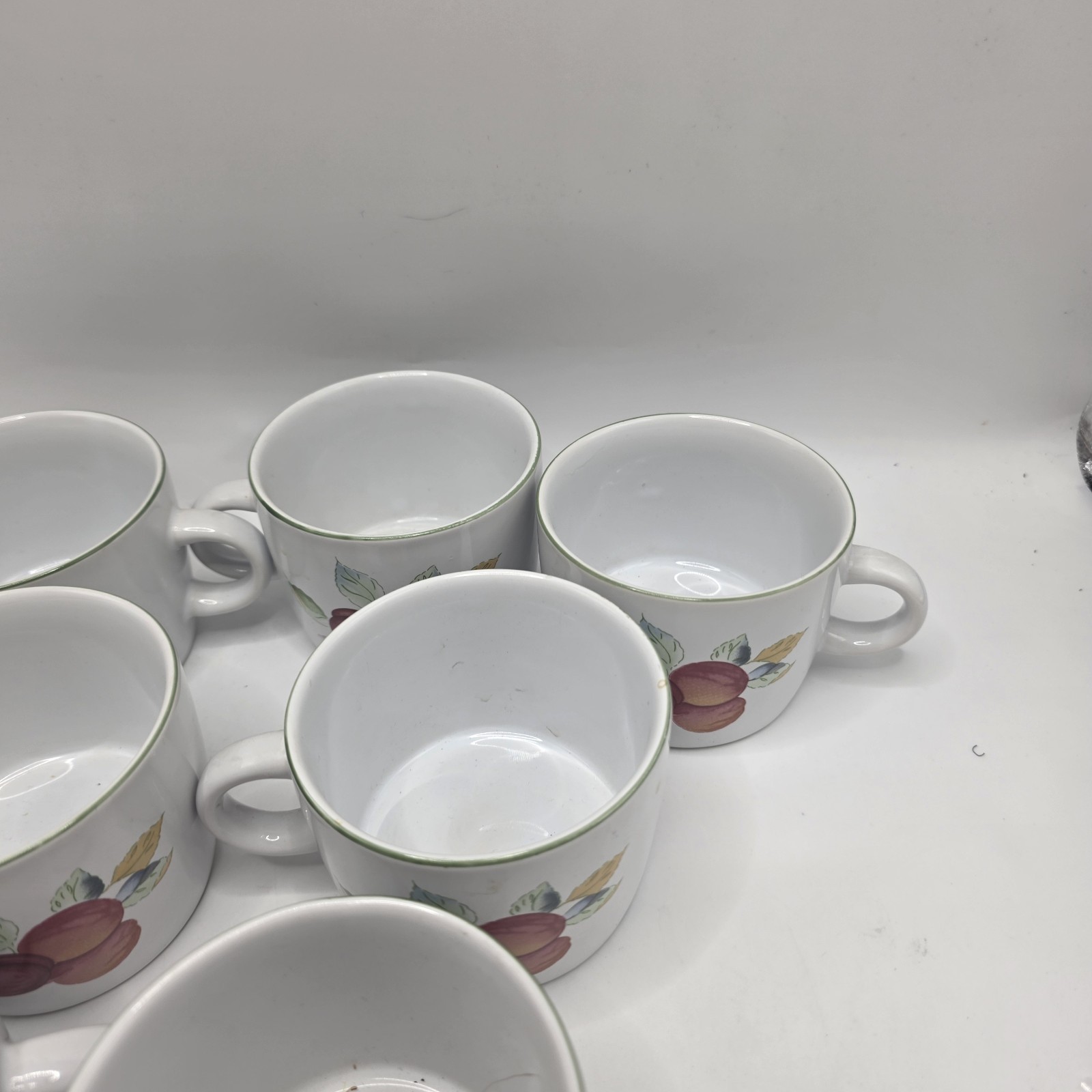 Vintage NEWCOR Garden Fresh Fruit Coffee Cups Set 7 Stoneware Farmhouse Country