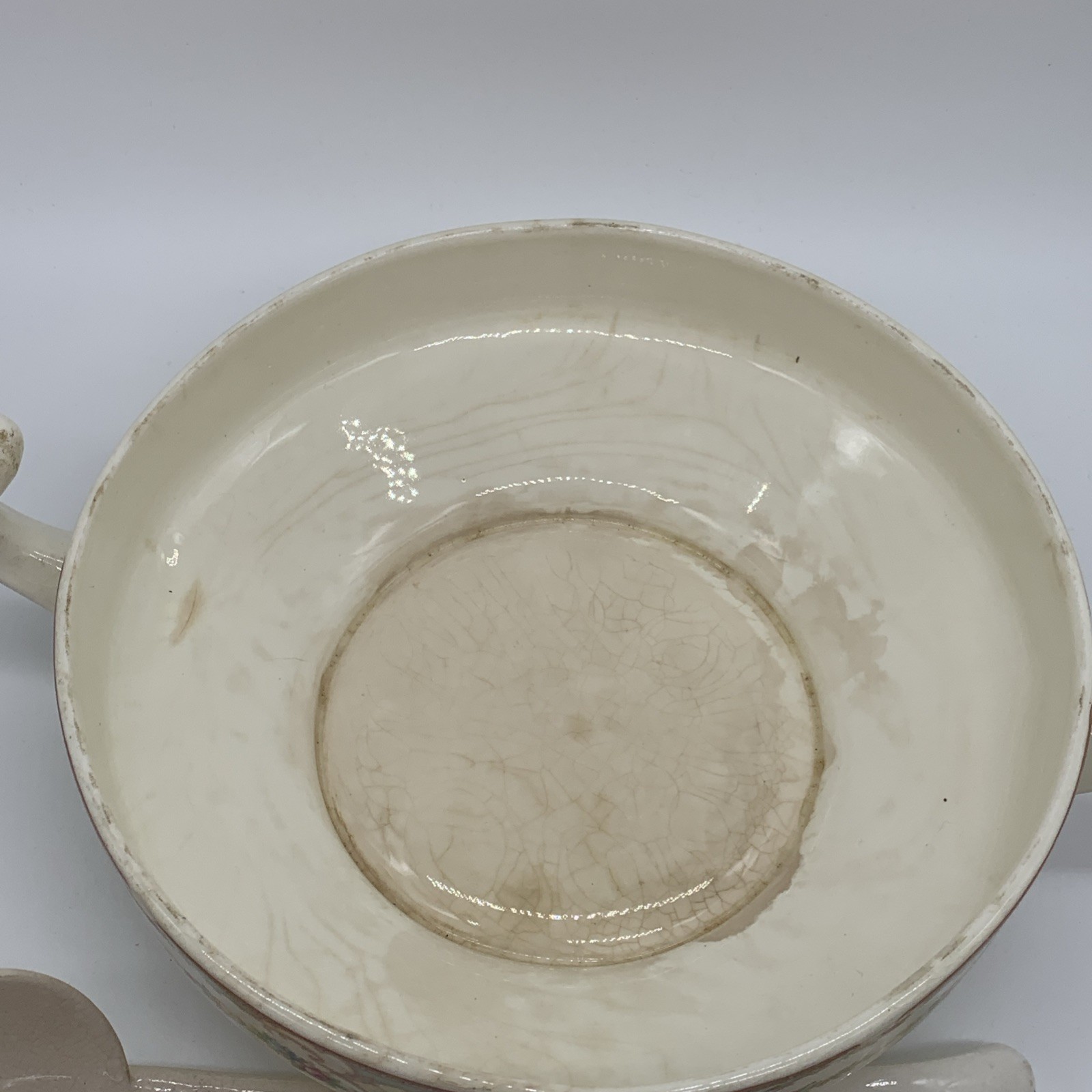 Vintage Ceramic Covered Vegetable Mildred Style, Ladle, Aged Prominent Crazing