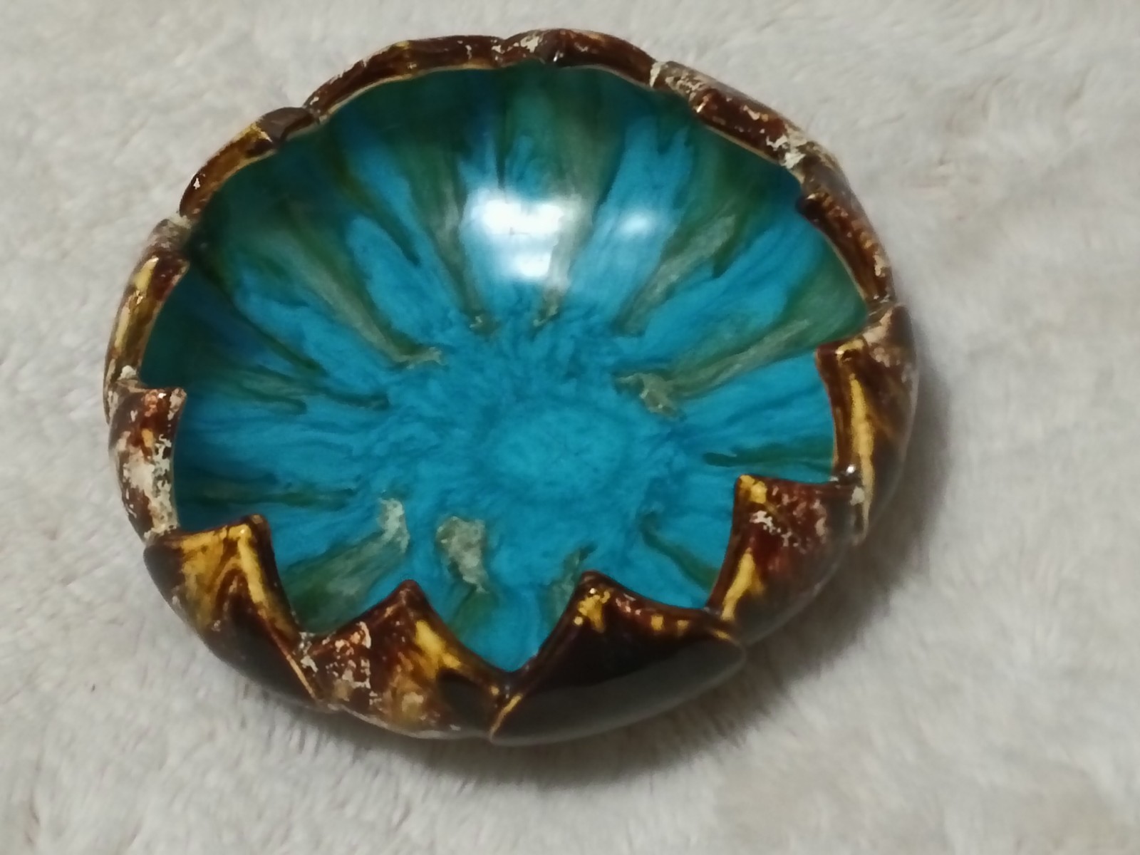 Ooak Turquoise Brown Ceramic Earthenware 6″ Signed By Artist 71 Bowl
