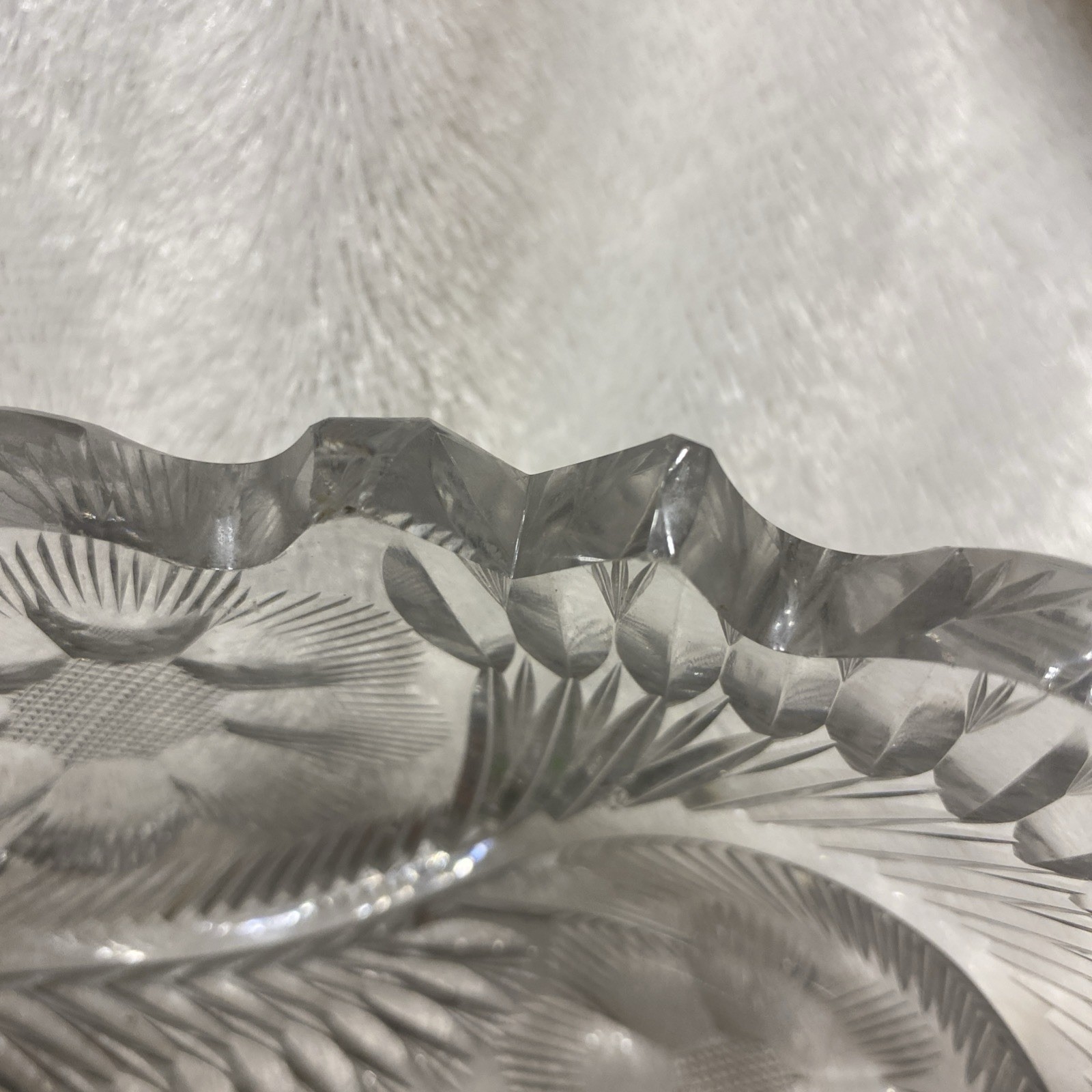 American Brilliant Cut Glass Bowl Flower Patterns Vintage, 3 3/4″ High * See Pic