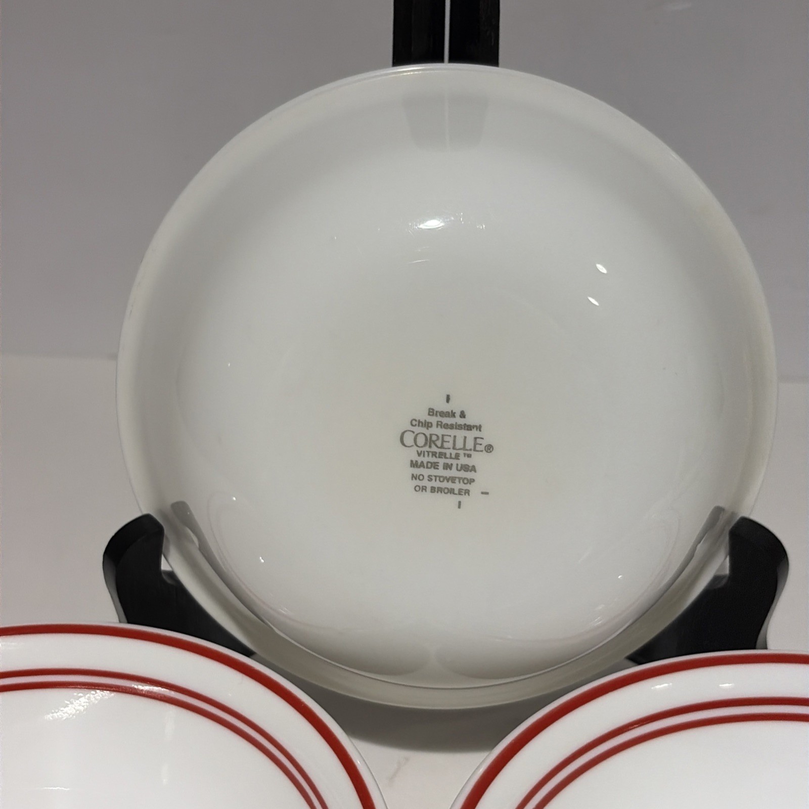 Corelle Classic Cafe Red Soup Cereal Bowls 6.25″ Stripes Set of 3 Made In USA