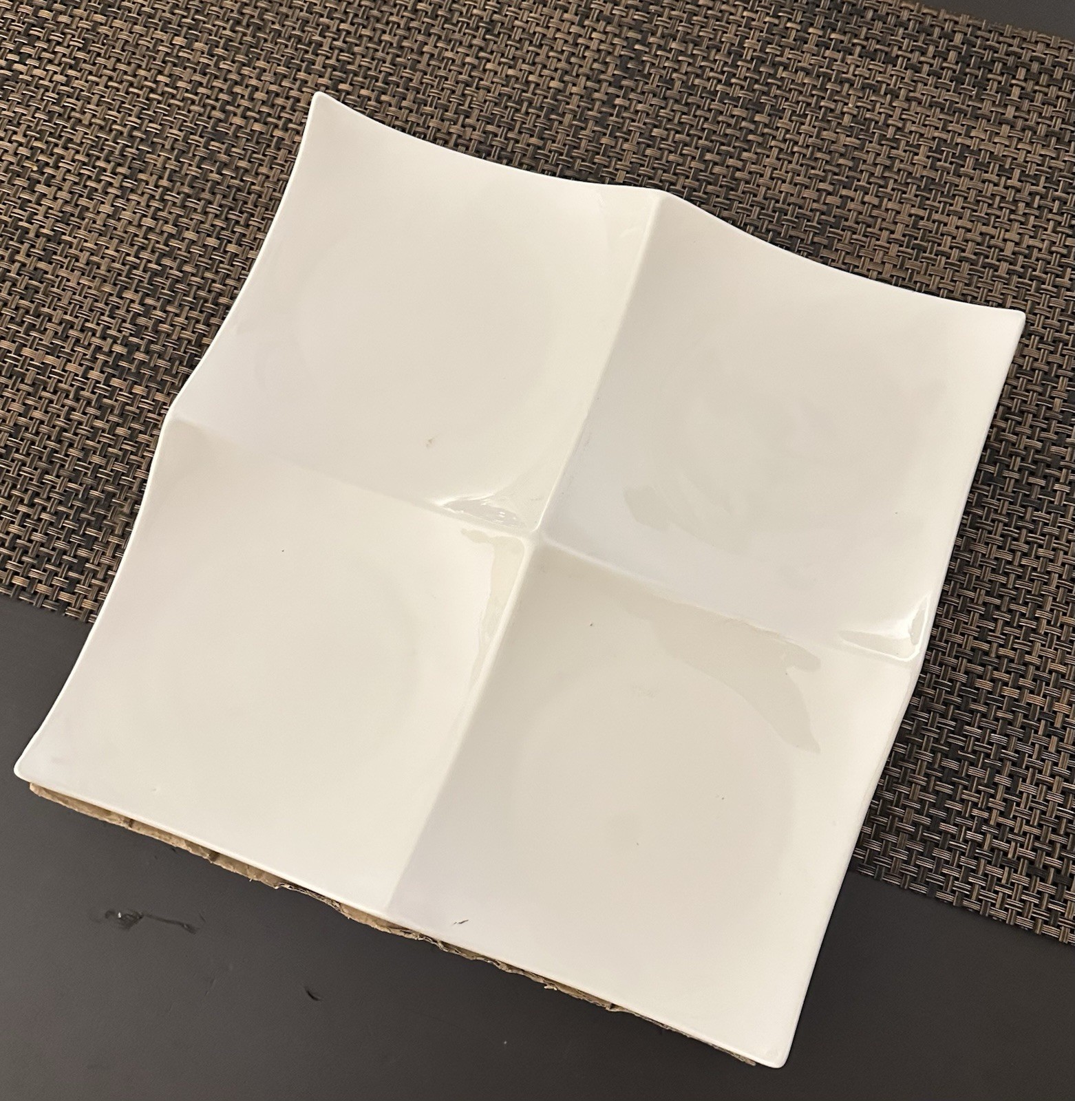 Porcelain 4-Compartment Square Divided Dish Glossy Finish Pottery (Set of 2)