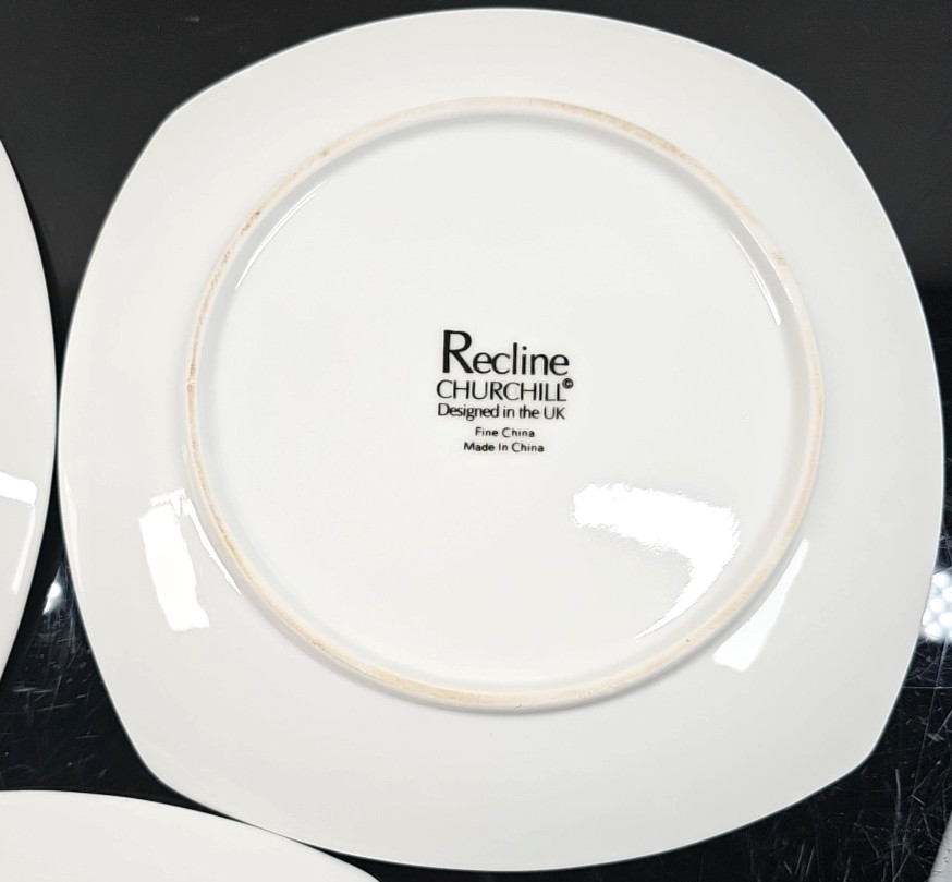 3 Churchill Recline Square Salad Plate Set White Elegant Serving Dining Dish Lot