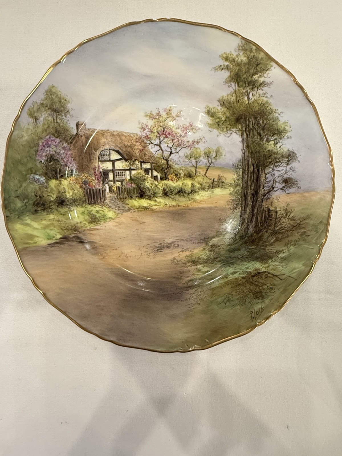 Pristine 1952 Royal Worcester Peter Love Signed Cabinet Plate Harvington 10.5″