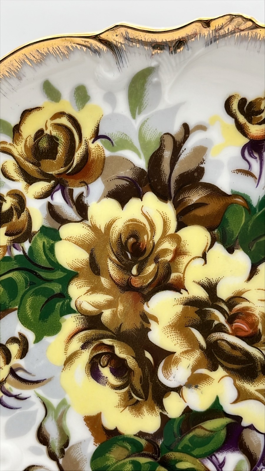 Lot of 2 VTG Brown & Yellow Roses painted & transfer Plates Curated Wall Décor