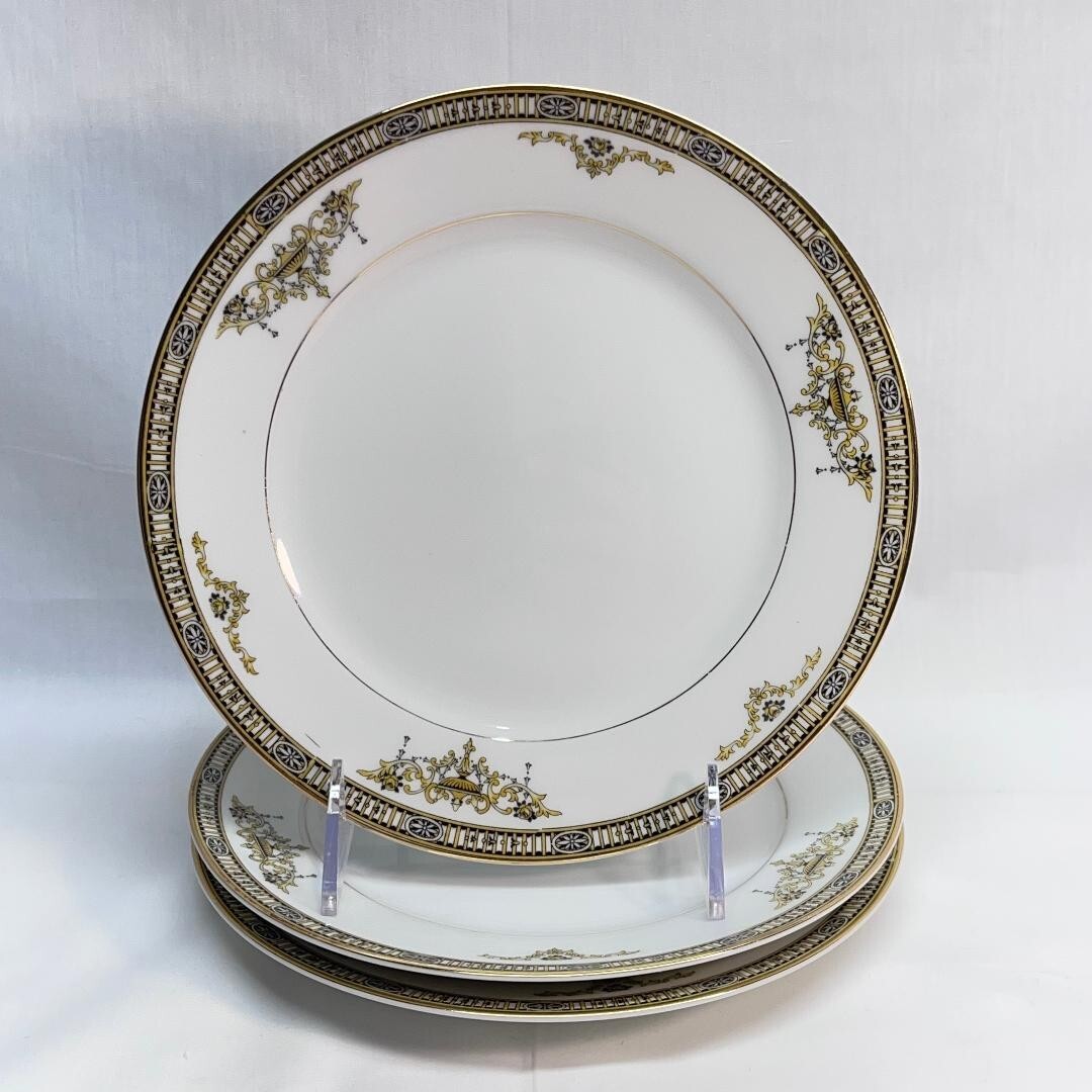VTG (3) Dessert-Salad Plates Noritake Adams Floral Gold Trim Japan 7.5″Diax.5″H