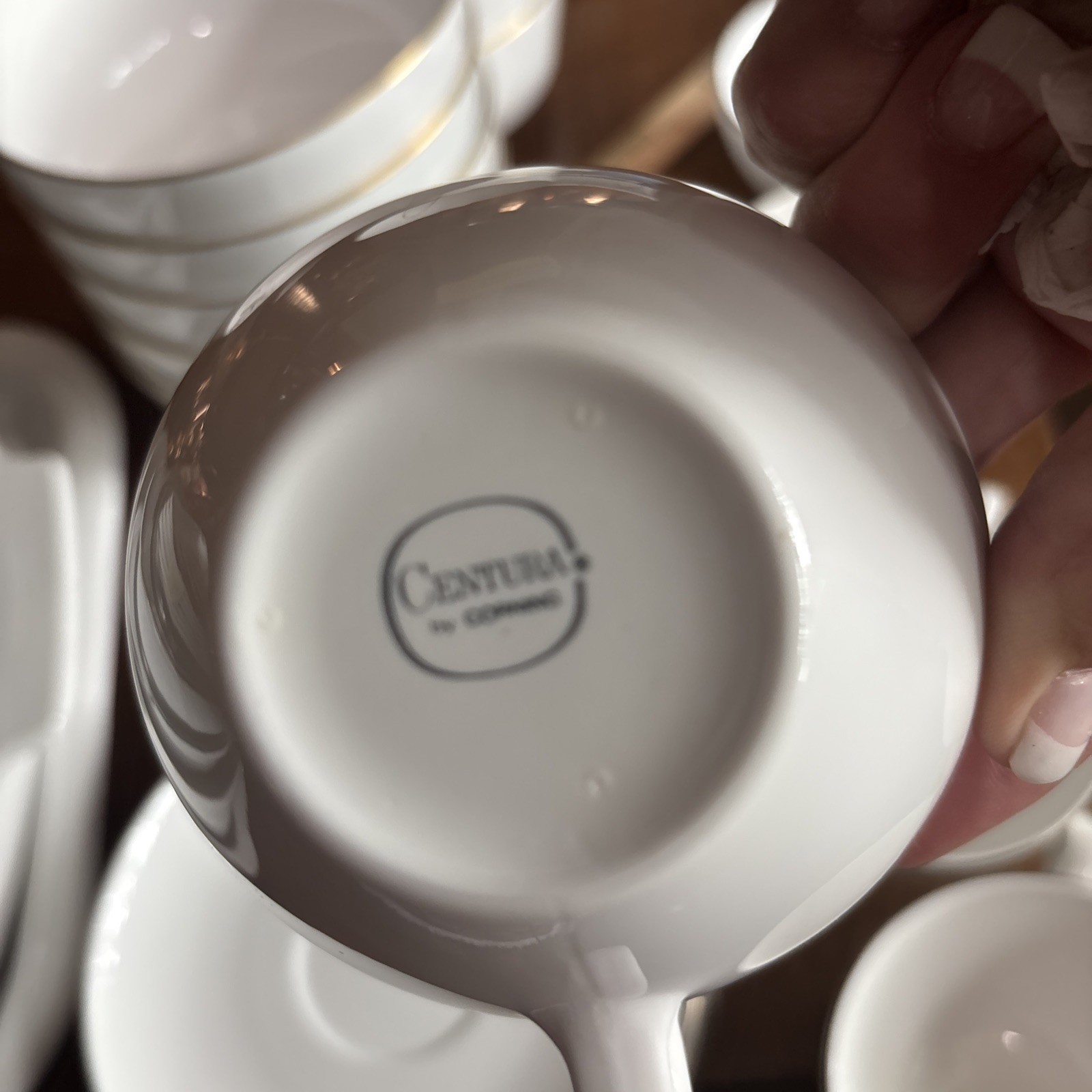 Creamer, 8 saucer and 6 cups : Corning Centura Vintage White Cup And Saucer