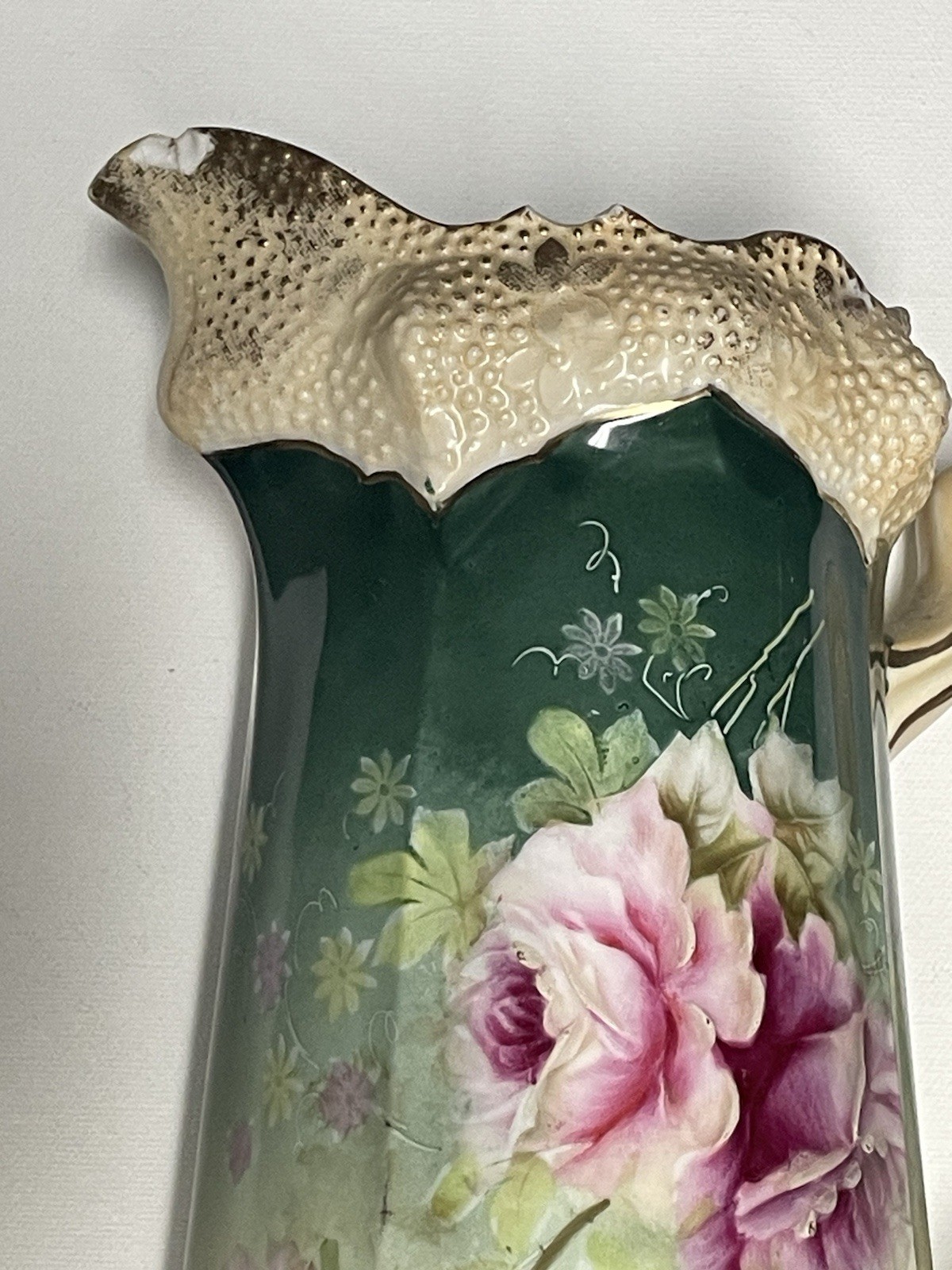 RS Prussia HEAVY 12 Inches LARGE CLASSIC TANKARD FANCY ROSES GOLD ACCENT