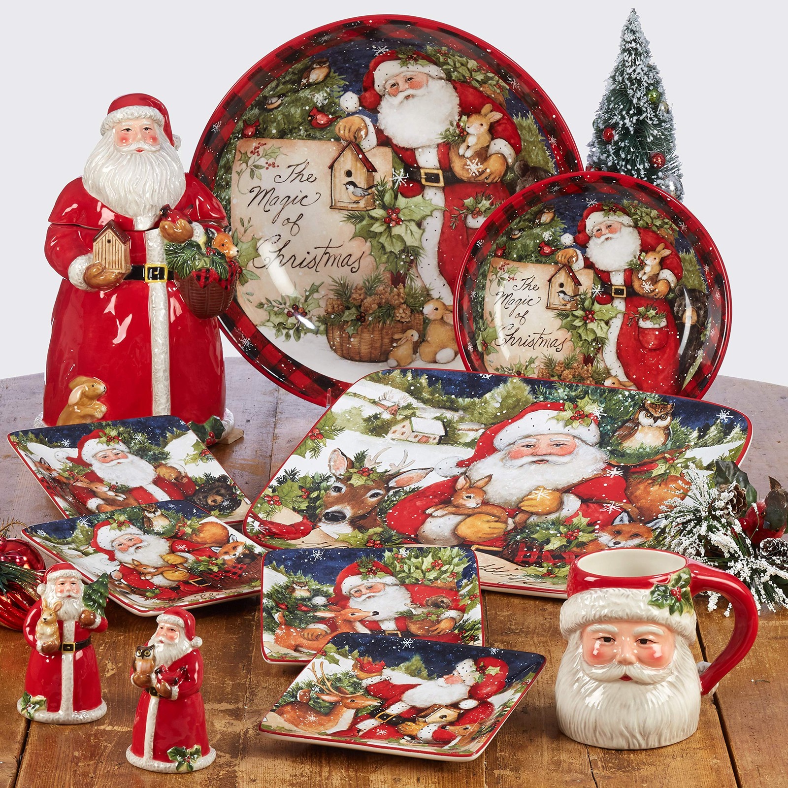 Magic of Christmas 16pc Ceramic Dinnerware Set – Santa and Multicolor