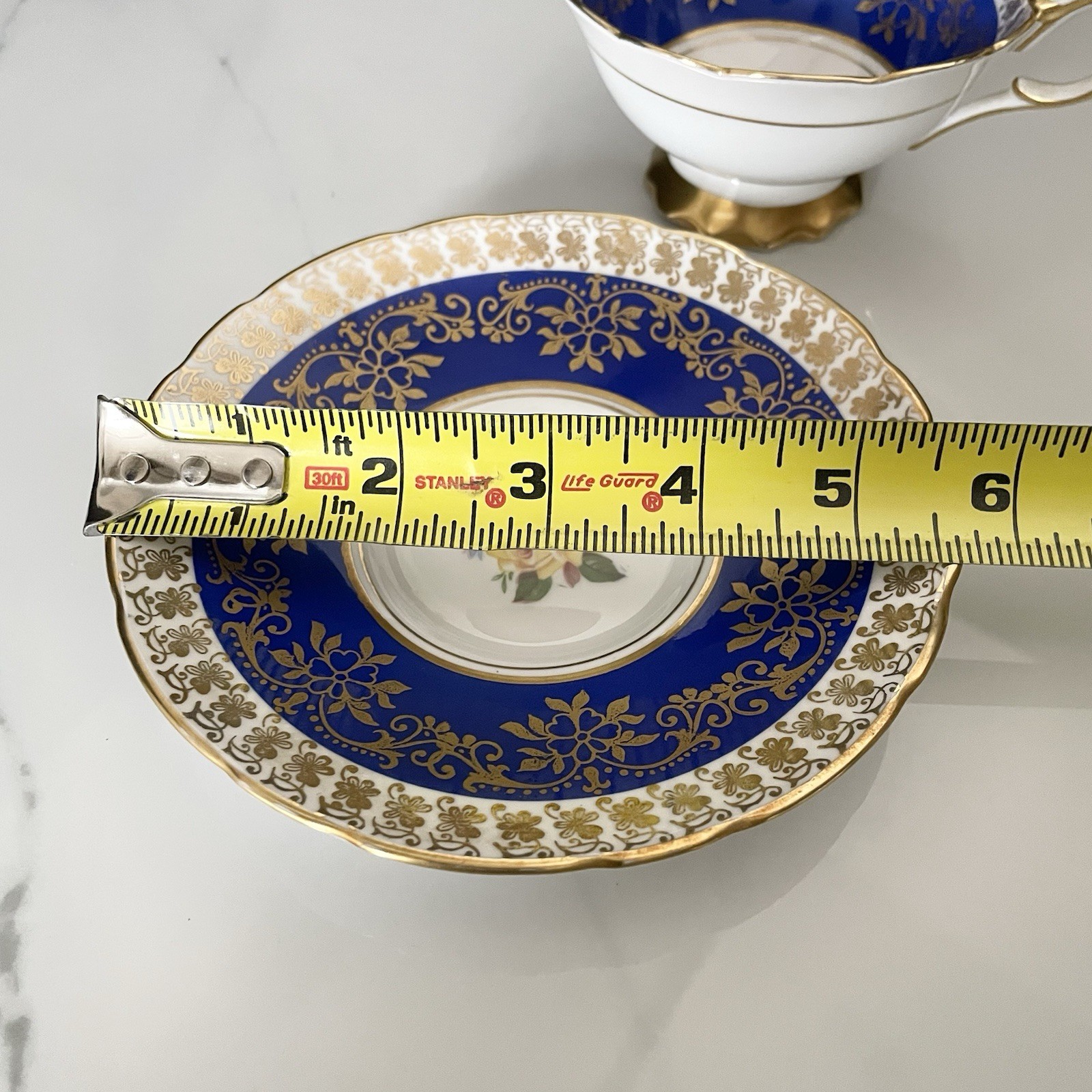 Cobalt Blue Gold & Yellow Rose Cup & Saucer By Royal Staffordshire