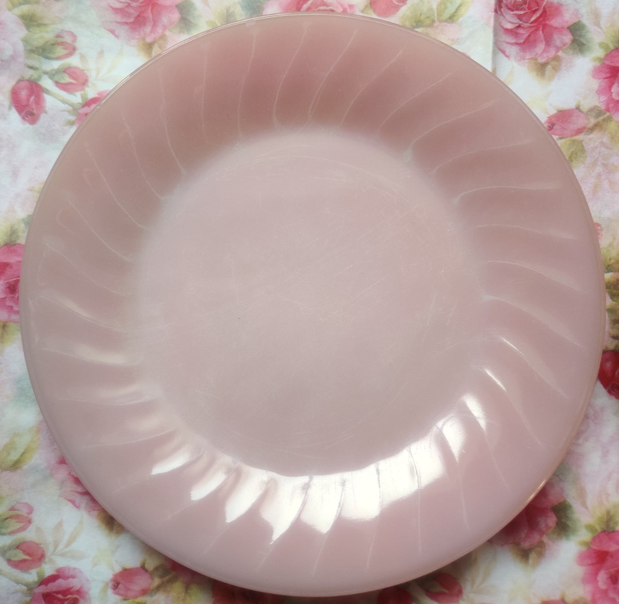 3 Fire-King Roseite Pink Swirl Milk Glass Anchor Hocking Salad Plate 7.75 in