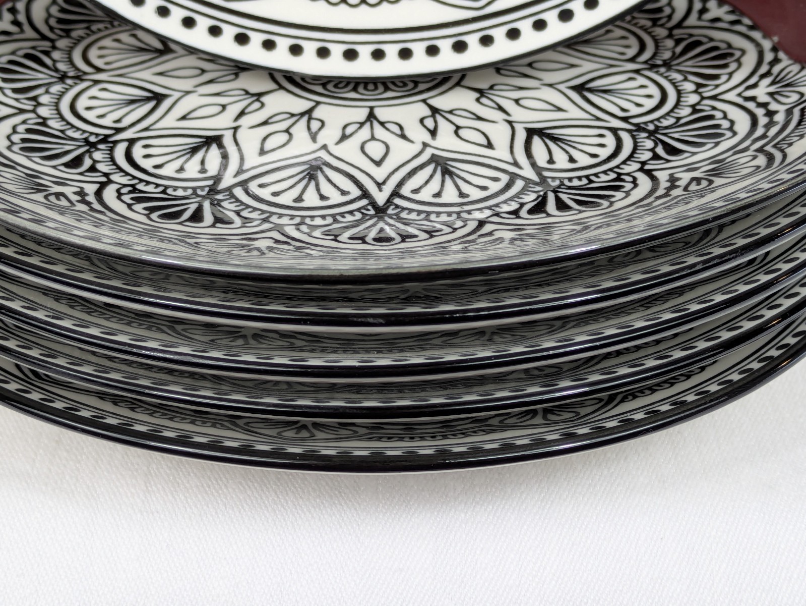 Set 6 Royal Norfolk Black & White Mediterranean Ceramic Salad Plates 7.5 NEW
