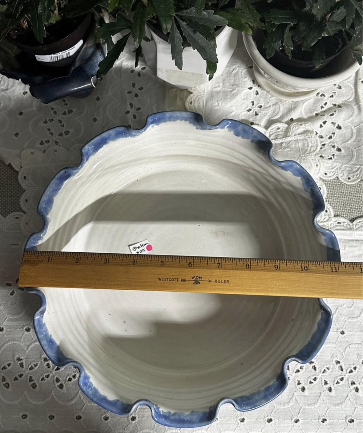 McNeills 1997 Pottery Bowl Blue Ruffled Edge