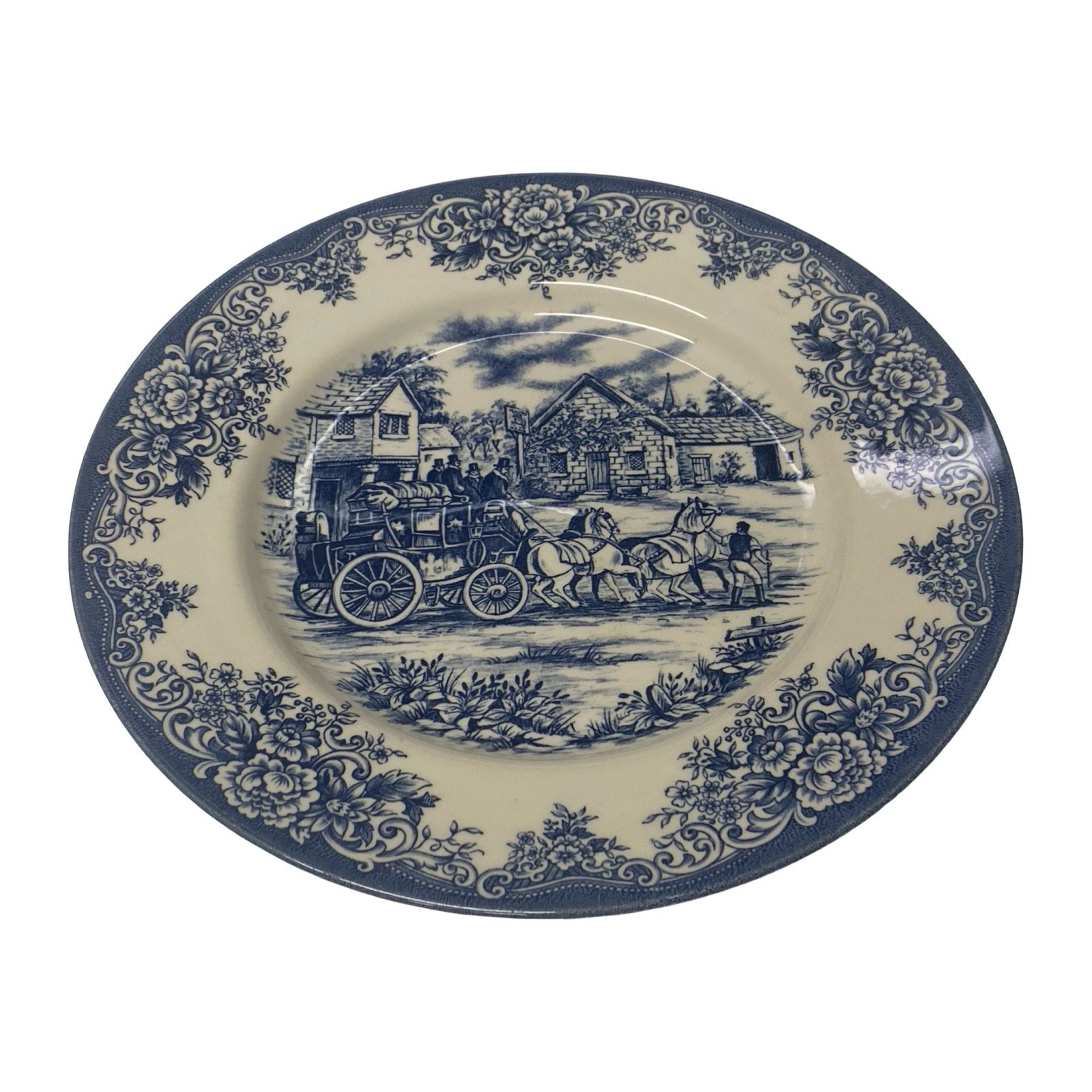 Royal Stafford Fine Earthenware England Coaching Scene Blue Dinner Plate