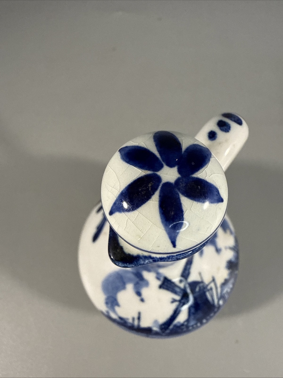Vintage Delft Blue Cruit with Stopper Lid Holland Blue White 4” Signed 1988