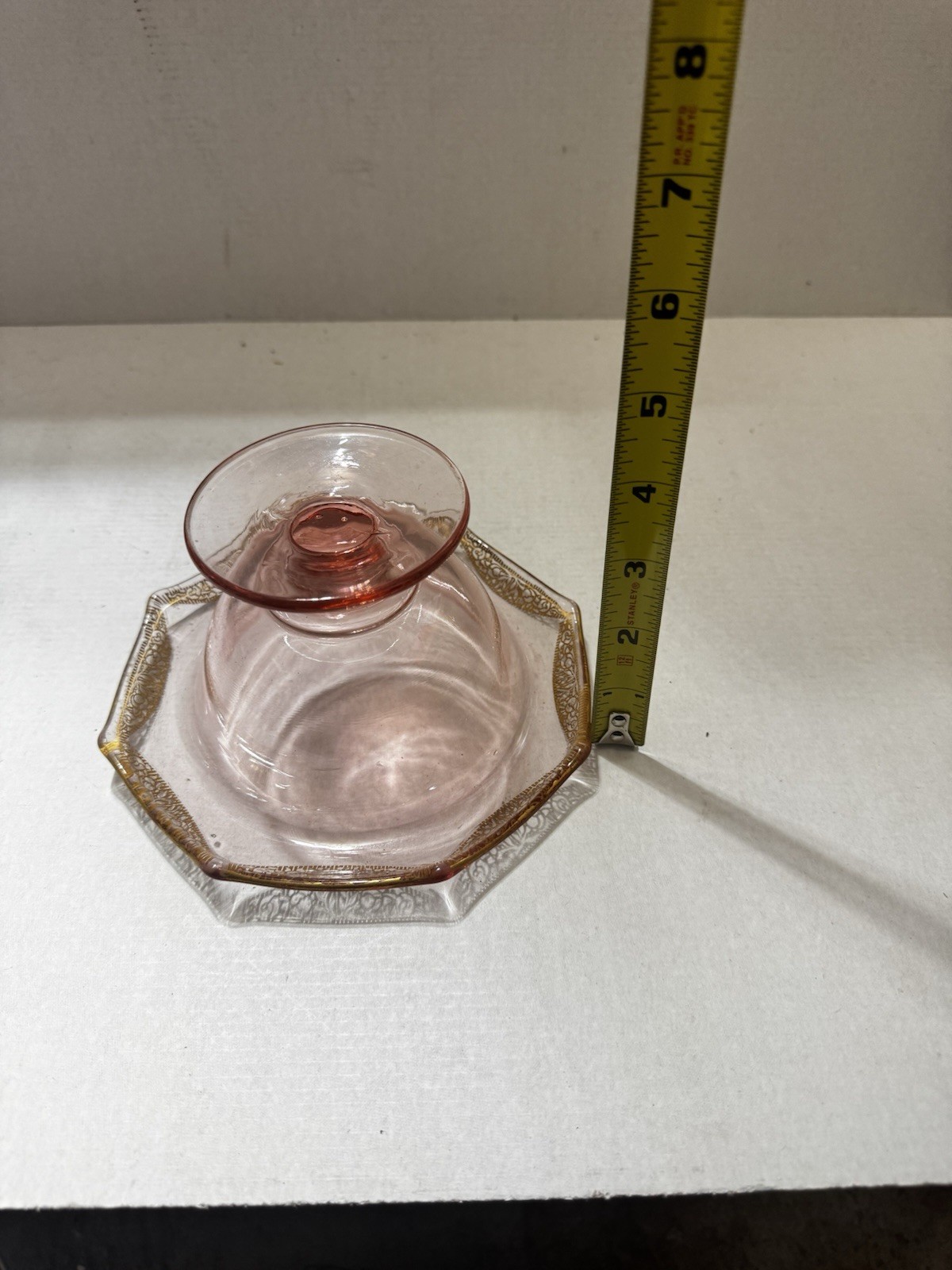 1930s Tiffin Rambling Rose Depression Glass Pedestal Candy Dish 24k Trim