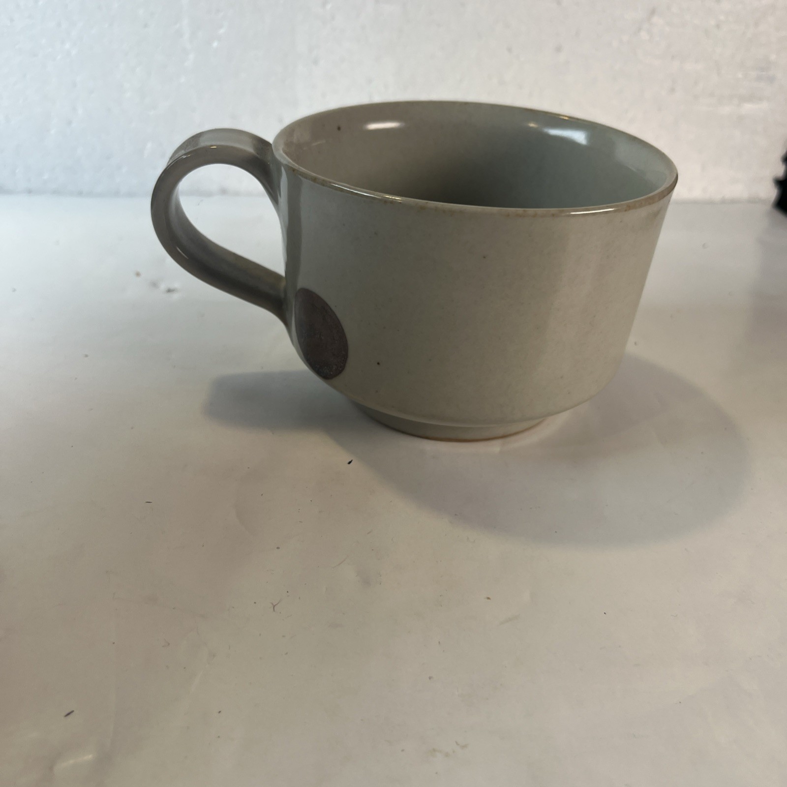 Mid Century Modern Studio Pottery Cup Blue Dot Stoneware Mug USA