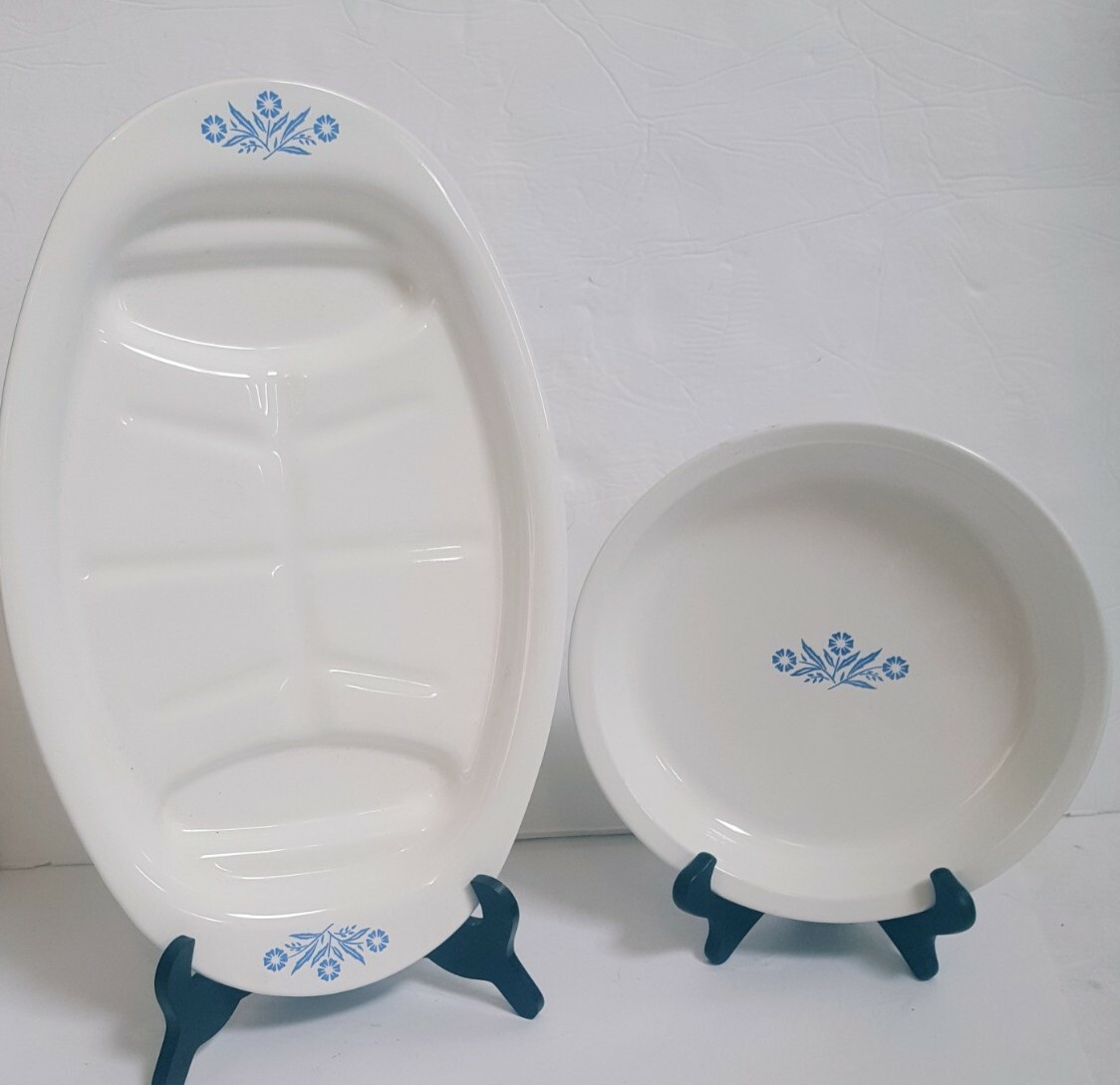 Corning Blue Cornflower 12 pc Lot Set Roaster Casserole Dishes Pie Pan Lids