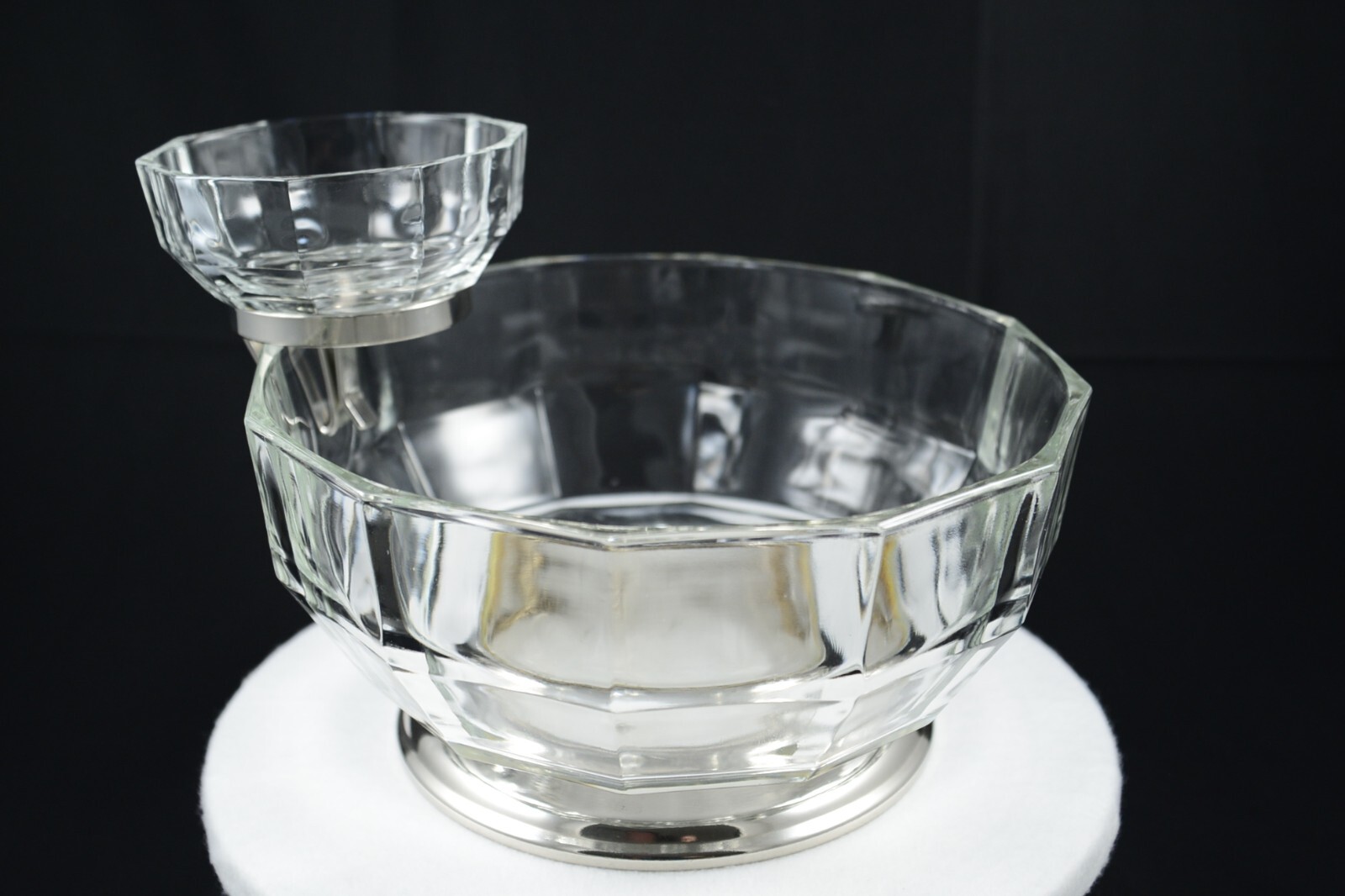 Twelve Panel Sided Crystal Chip & Dip Bowl Silver Plated Base/Dip Bowl Holder