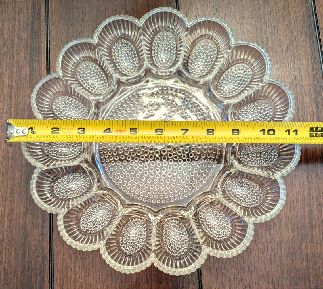 Vintage Indiana Glass Crystal Hobnail Deviled Egg Tray 11″ Plate Excellent