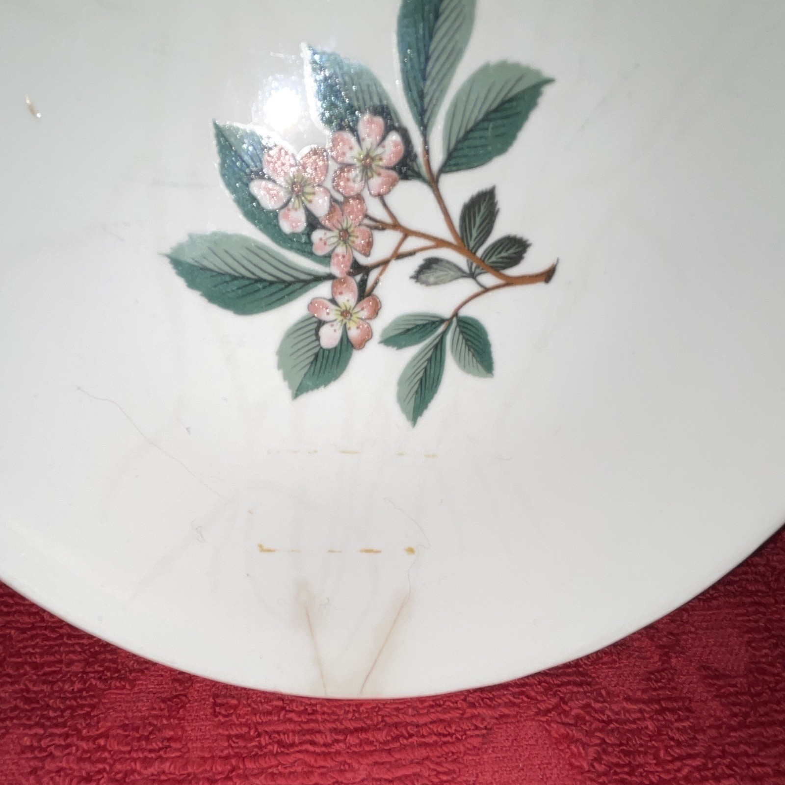 White Pink Green Floral Ceramic Plate 6in Round Glossy Flower Pattern