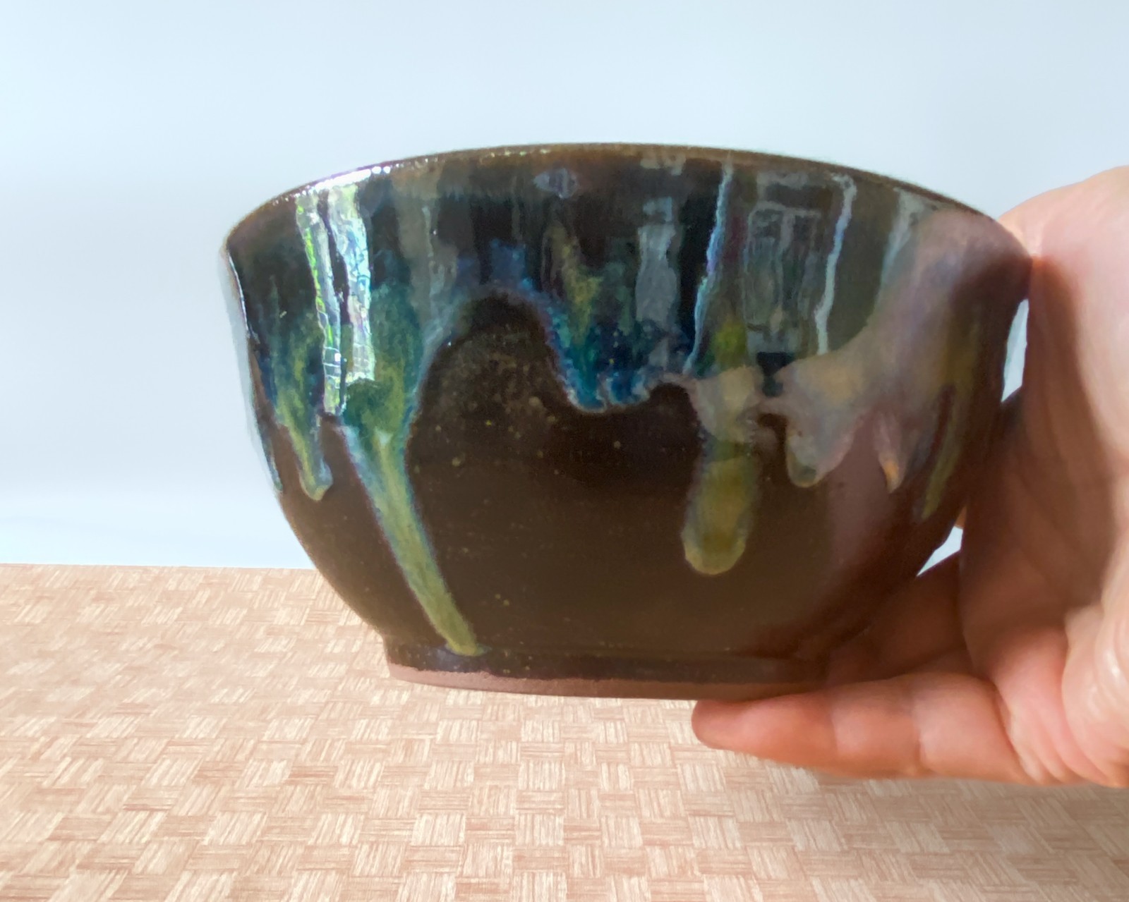 Wheel Thrown Cereal/Ramen/ Soup Bowl. Brown Green Hand-Made Pottery Bowl.