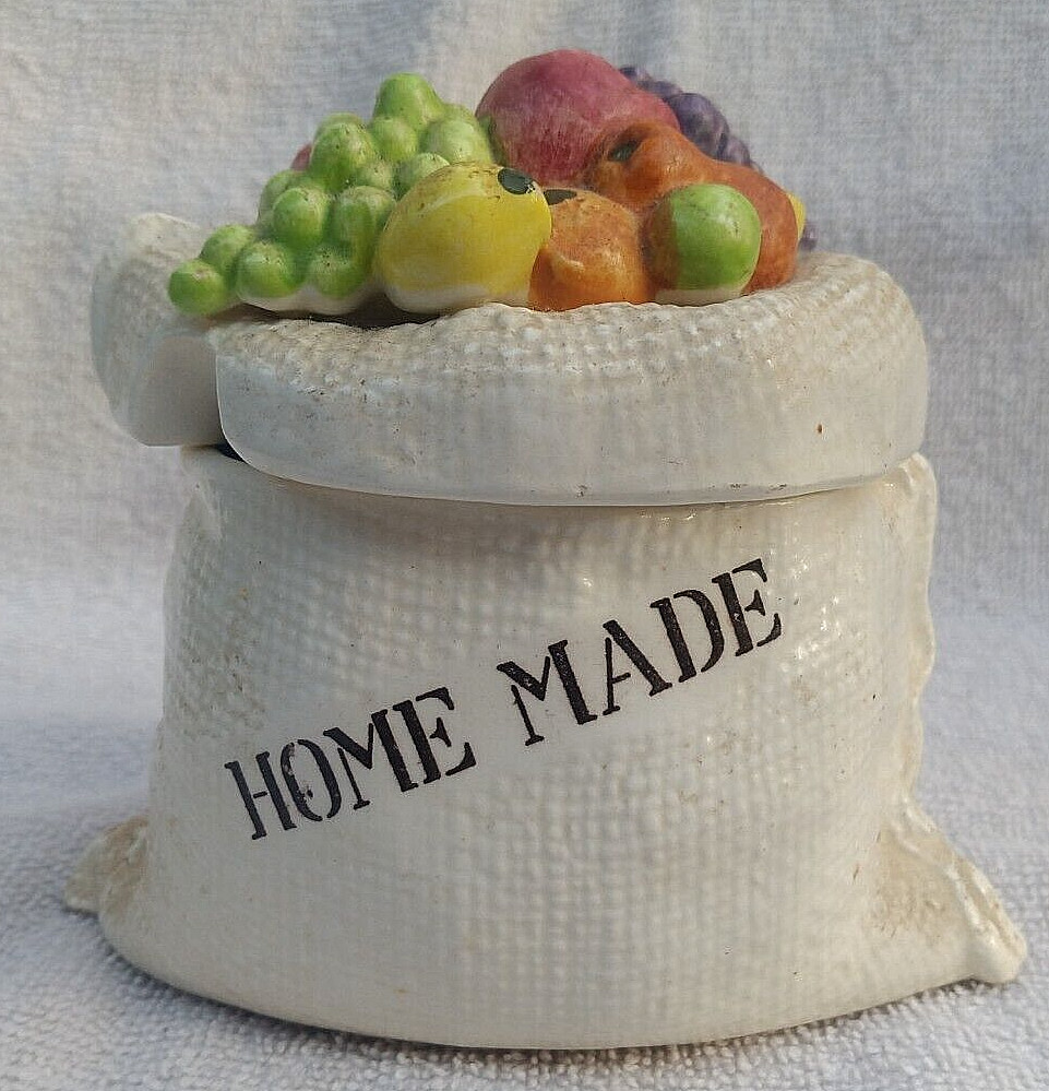 Vintage Lefton “Homemade” Lidded Jam Pot #3906 Ceramic Fruit Jar No Spoon