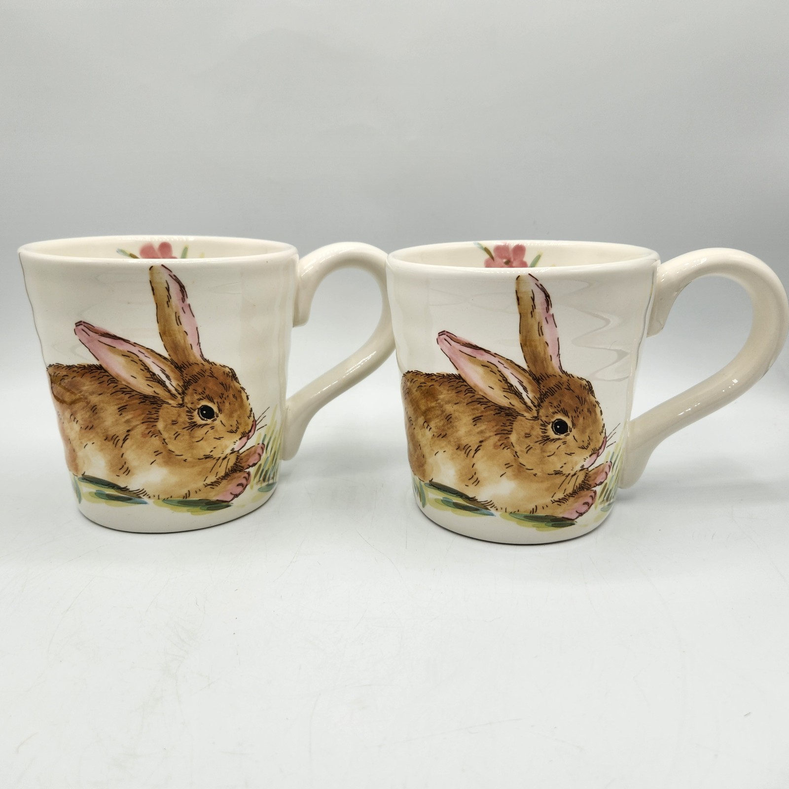 2 Maxcera Watercolor Bunny Rabbit in Grass Mug Cup, Large 20 oz Easter Cup