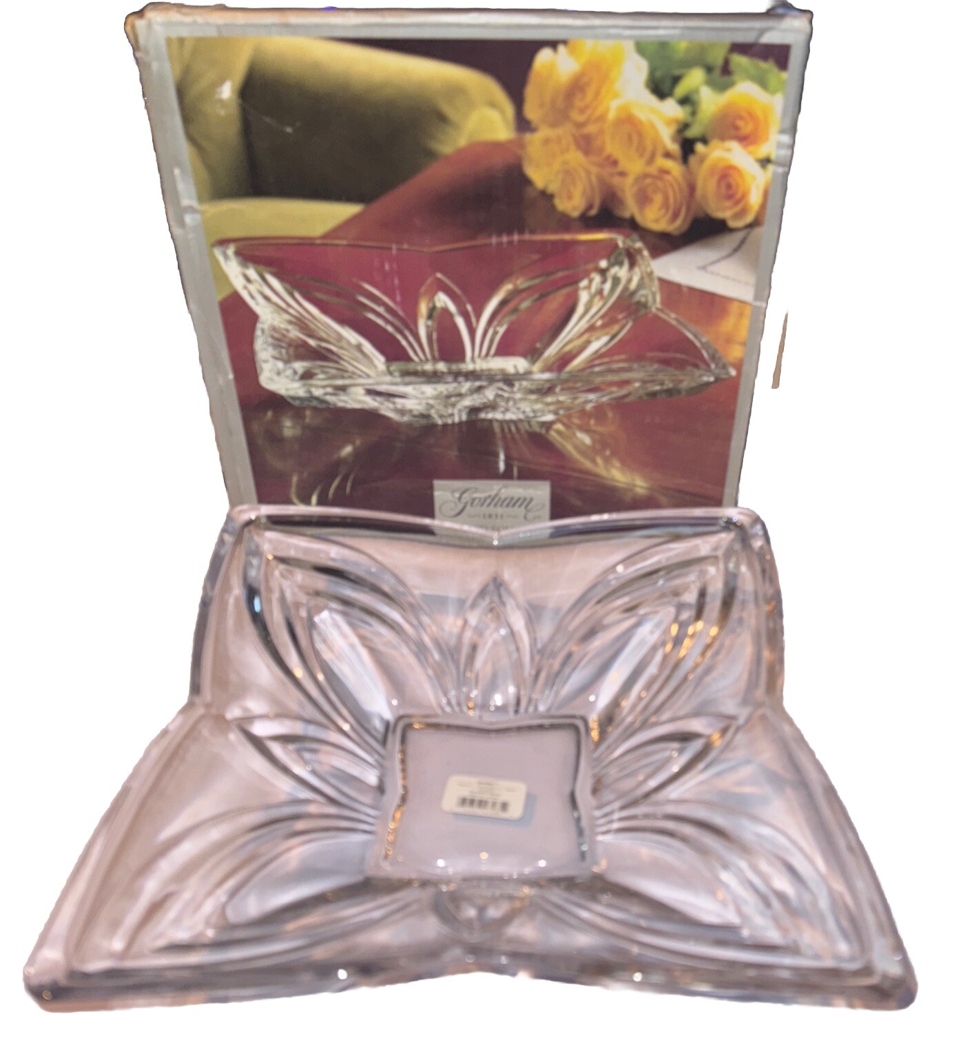 Gorham Lead Crystal Orchid Square 11 3/4 Inch Square Centerpiece Bowl Boxed