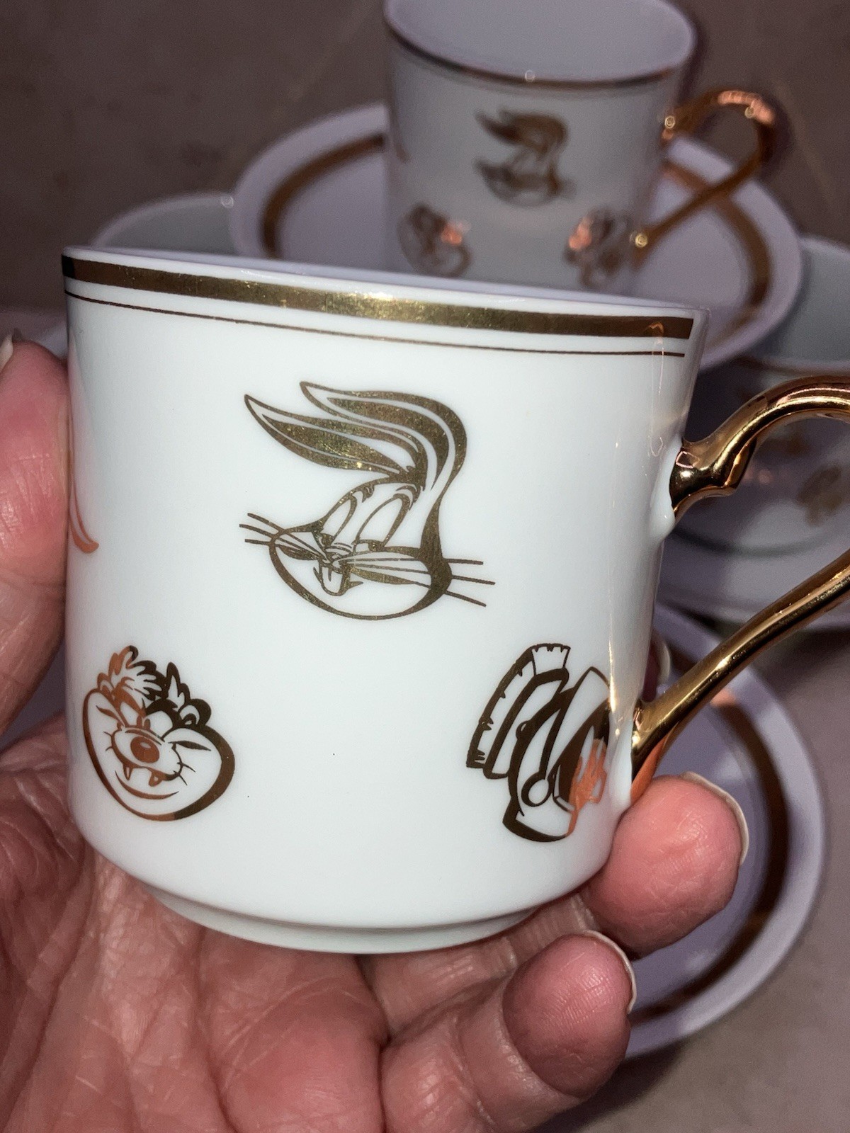 Vintage 1994 Looney Tunes 4 Demitasse Cups And 4 Saucers By After 6