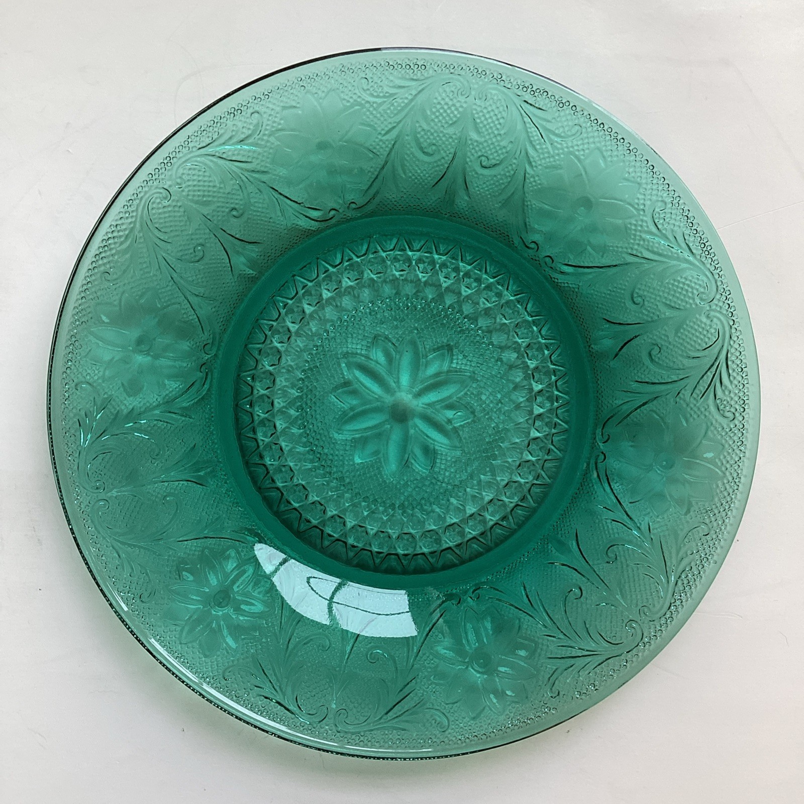 Vintage Indiana Glass Tiara Sandwich Spruce Green Dinner Plates 10-3/8” Set Of 2