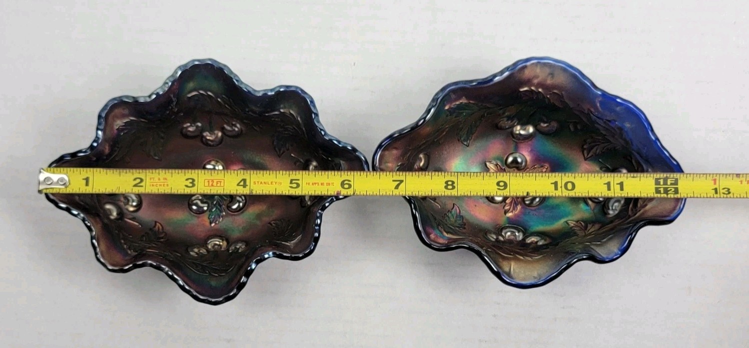 Carnival Glass Dugan WREATHED CHERRY Amethyst Oval Bowl Purple Ruffled Lot Of 3